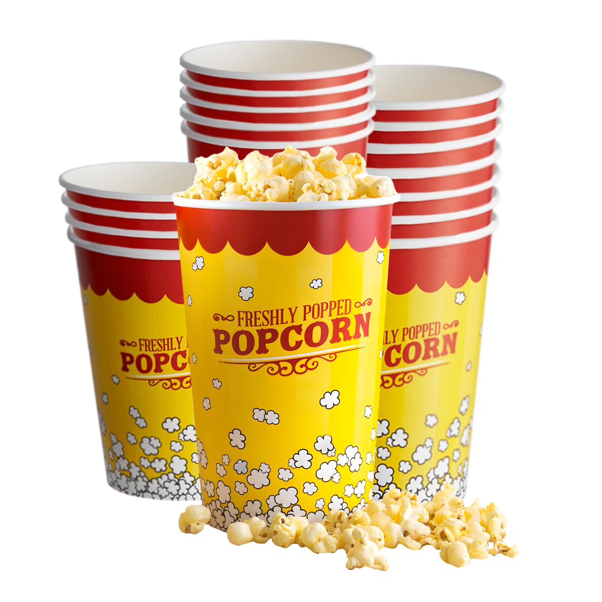 360 Pack, 64 oz Disposable Popcorn Buckets - Commercial Bulk Popcorn Containers for Movie Theaters, Carnivals, Parties & Home Movie Nights - Perfect for Concessions, Events & Family Entertainment