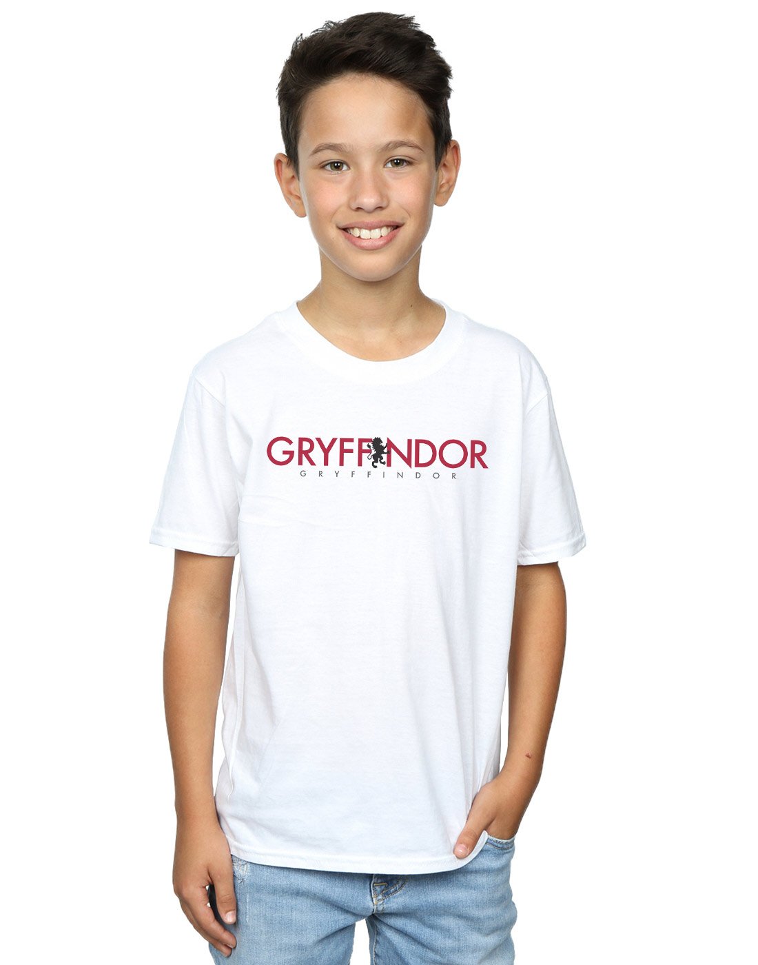 Harry Potter Gryffindor Boys T-Shirt for Kids 9-11 Years - Soft Cotton White Hogwarts House Apparel for School, Cosplay & Halloween