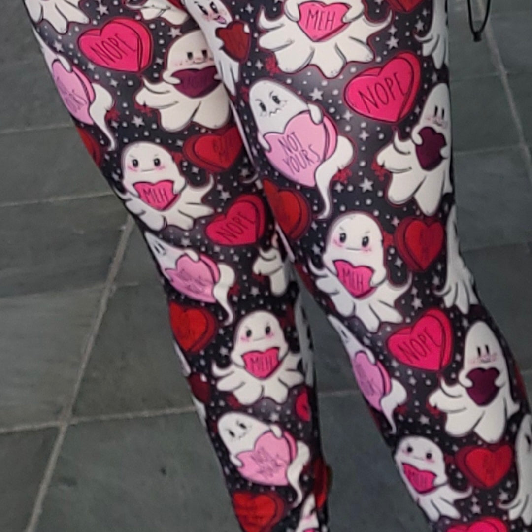 Handcrafted Ghost Hearts Valentine's Day Leggings - Vibrant Anti Love Ghosties Semi-Exclusive High Quality Yoga Pants for Women | Perfect for Valentine's Gifts, Cosplay & Festival Outfits