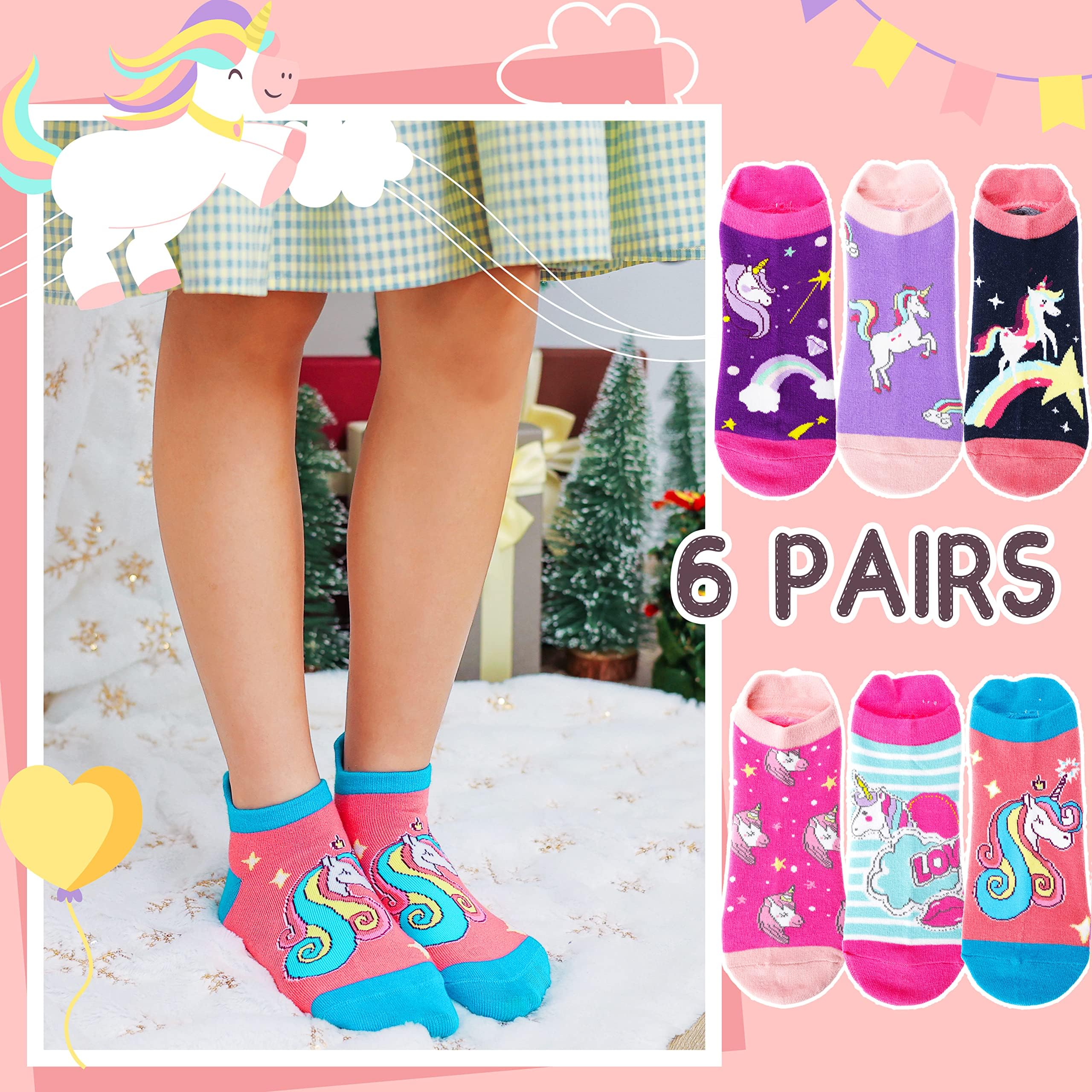 **Cute Girls Ankle No Show Socks - 6 Pairs Pack, Soft Cotton Novelty Fashion Socks for Kids - Perfect for School, Sports & Everyday Wear**