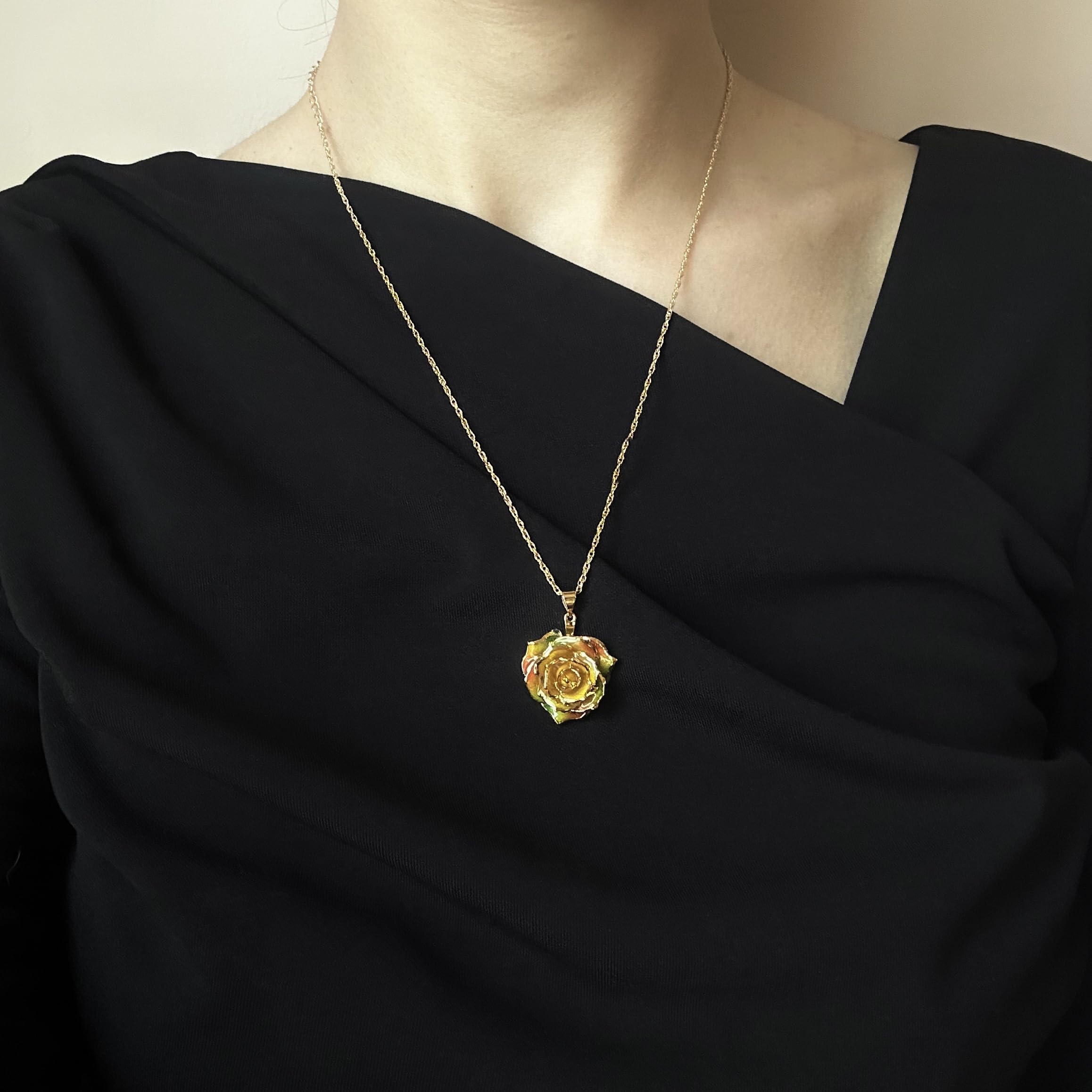 24K Gold Dipped Eternal Rose Necklace - Real Preserved Flower Jewelry for Women, Anniversary Gift, Valentine's Day Present, Wedding Proposal Keepsake - Perfect for Romantic Occasions & Special Moments