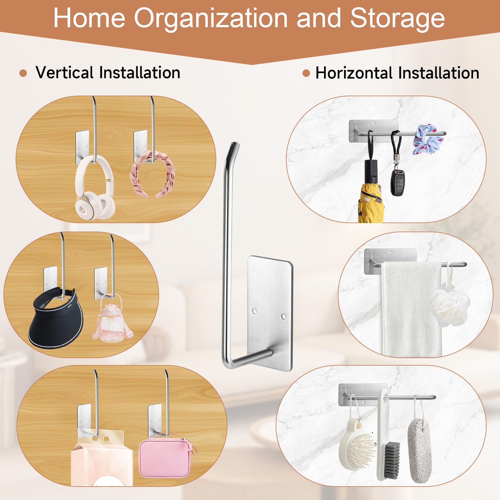 2 Pack Stainless Steel Wall Mount Hat Rack Organizer - Baseball Cap Hooks Holder for Closet & Bedroom Storage (Gloss Silver, Rectangular) | Space-Saving Solution for Caps, Hats & Accessories