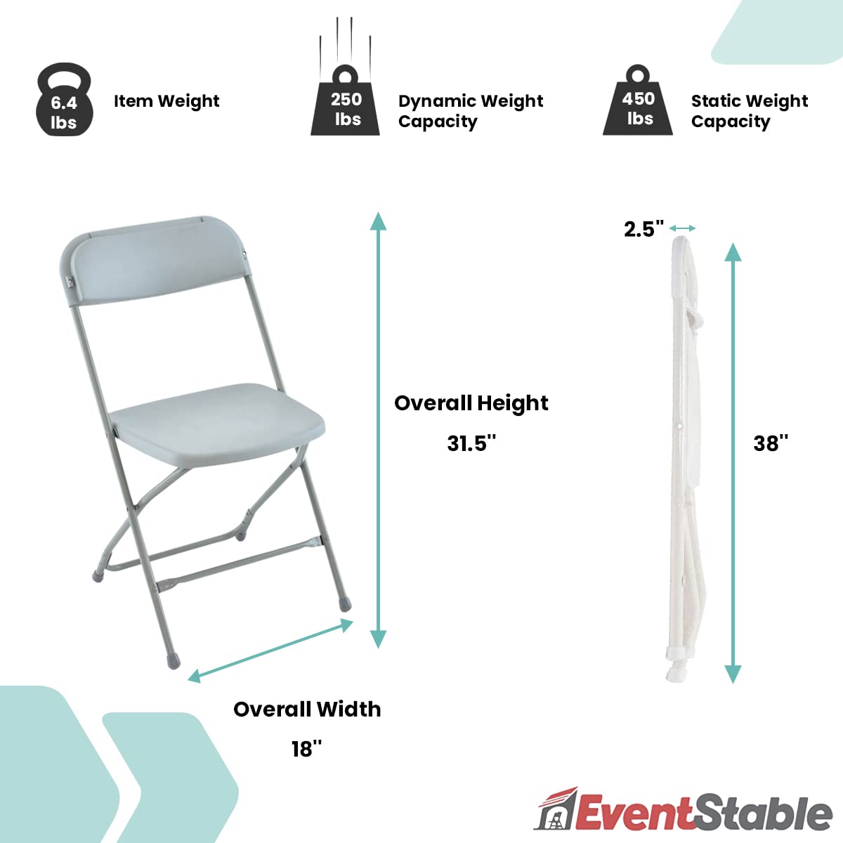 TitanPRO Light Gray Plastic Folding Chairs - 10 Pack Heavy Duty Stackable Outdoor Chairs for Patio, Garden, Picnic, Camping, Beach, Parties, Banquets and Events - Lightweight Foldable Durable Chairs Set