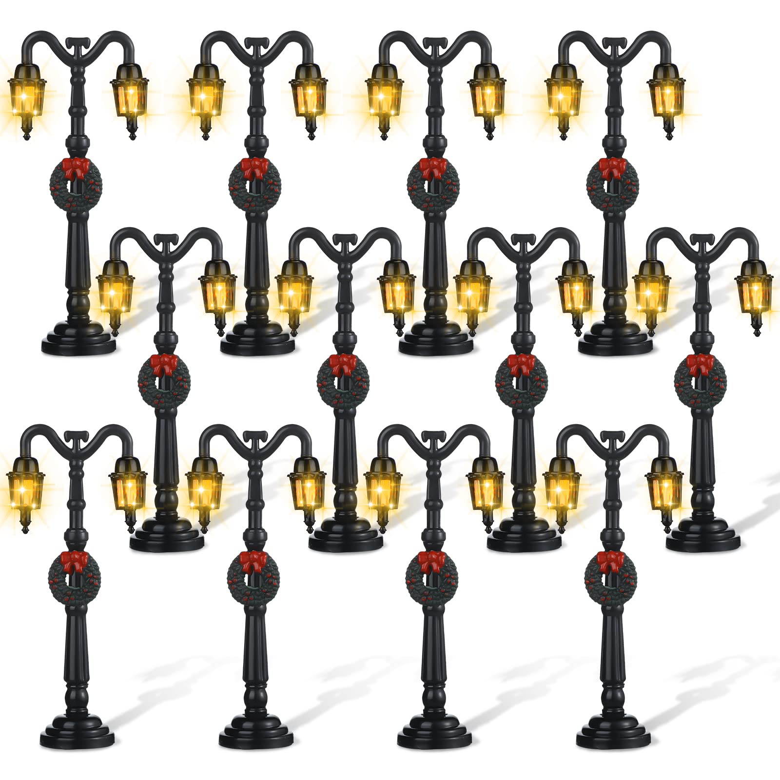 12-Piece Miniature Christmas Lamp Post Set - Fairy Train Lantern & Dollhouse Street Lights for DIY Village Pathway Decor (Artsy Style) | Perfect for Holiday Displays, Christmas Villages, and Model Railroad Scenes