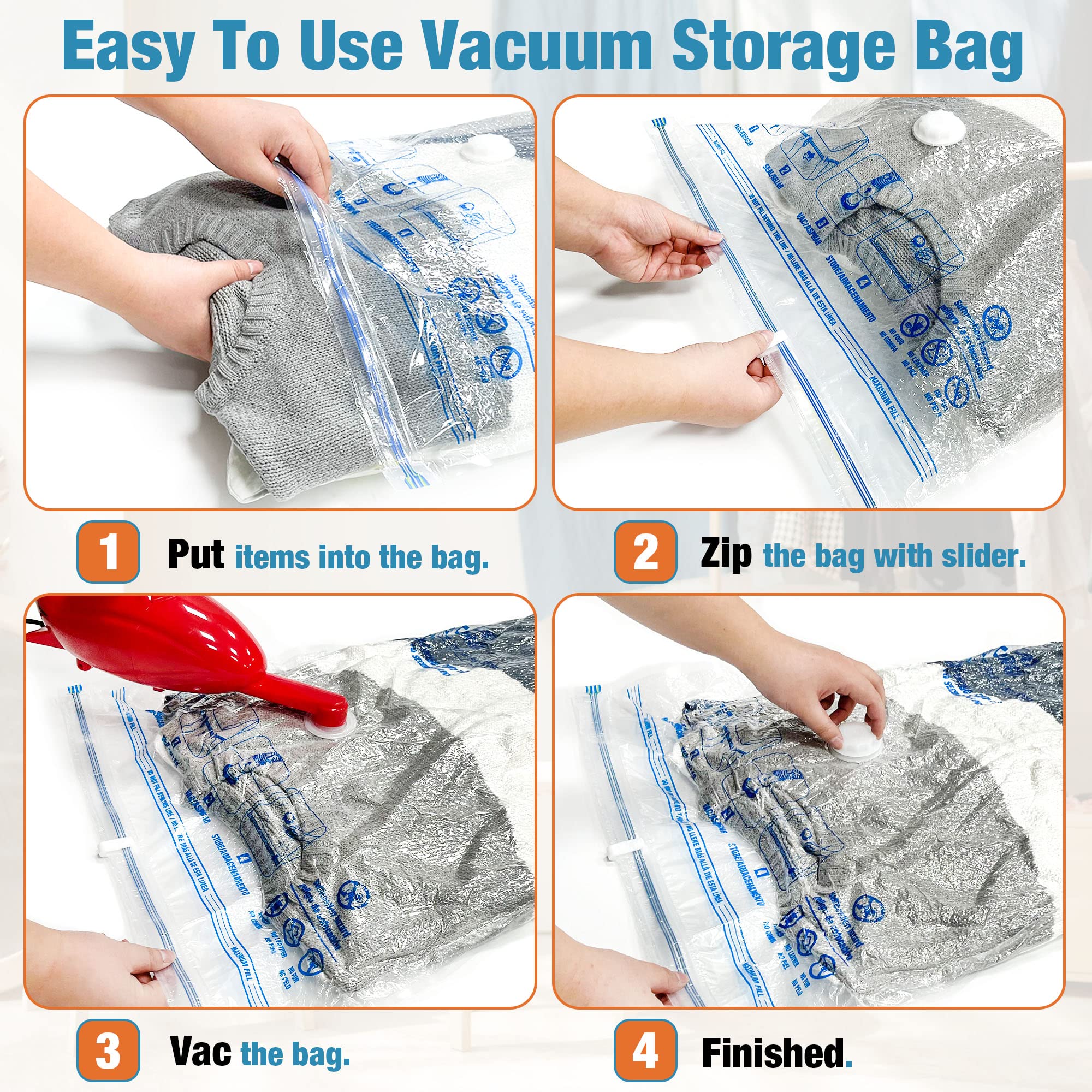 10 Small Vacuum Storage Bags for Clothes - Space Saver Vacuum Seal Bags with Hand Pump | Compact Travel & Home Organization Solution