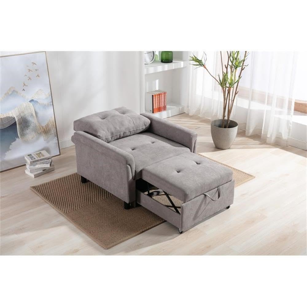 BOWERY HILL Modern Gray Woven Fabric Convertible Armchair - Sleeper Sofa for Living Room, Bedroom & Small Spaces - Perfect for Apartments, Dorms & Guest Rooms
