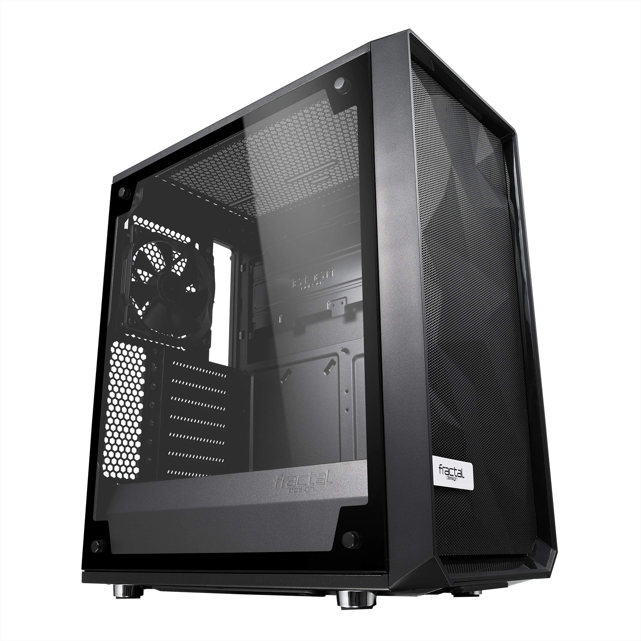 Fractal Design Meshify C Compact ATX Mid Tower PC Case - High Airflow Mesh Front Panel, 2x 120mm Fans, PSU Shroud, Modular Interior - Water Cooling Ready, USB 3.0, Tempered Glass Side Panel (Black) - Perfect for Gaming Rigs & Workstation Builds