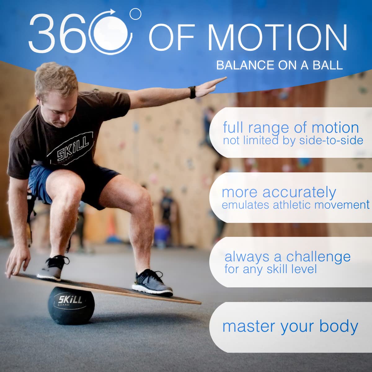 The Skill Board - Premium Wooden Balance Board for Adults - Wobble Board for Sports Training, Gym Workouts, Standing Desk Stability & Outdoor Games - Balance Trainer with Fitness Ball, Pump & Grip Tape - Perfect for Home Gym, Office & Backyard Fitness