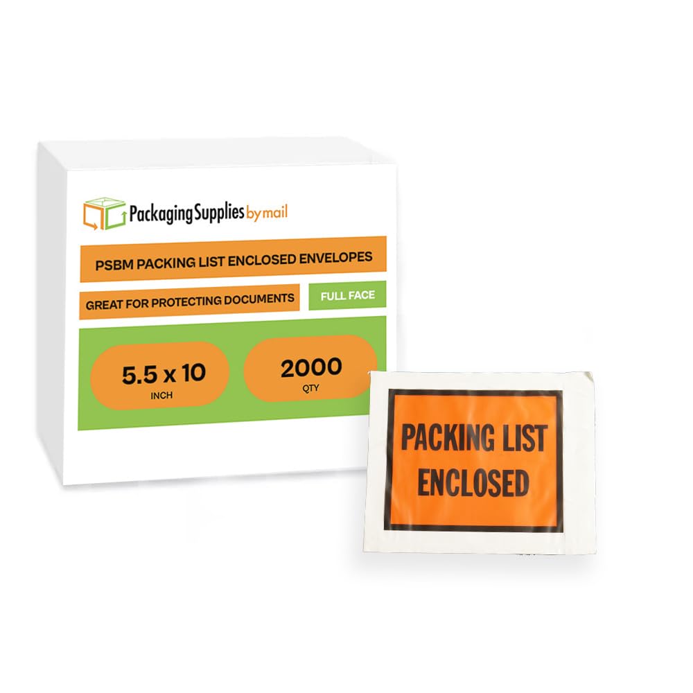 PSBM 2,000-Pack 10x5.5 Inch Full Face Printed Shipping Envelopes - Orange/Black Invoice & Packing Slip Pouches for Ecommerce, Business Mail, and Document Organization