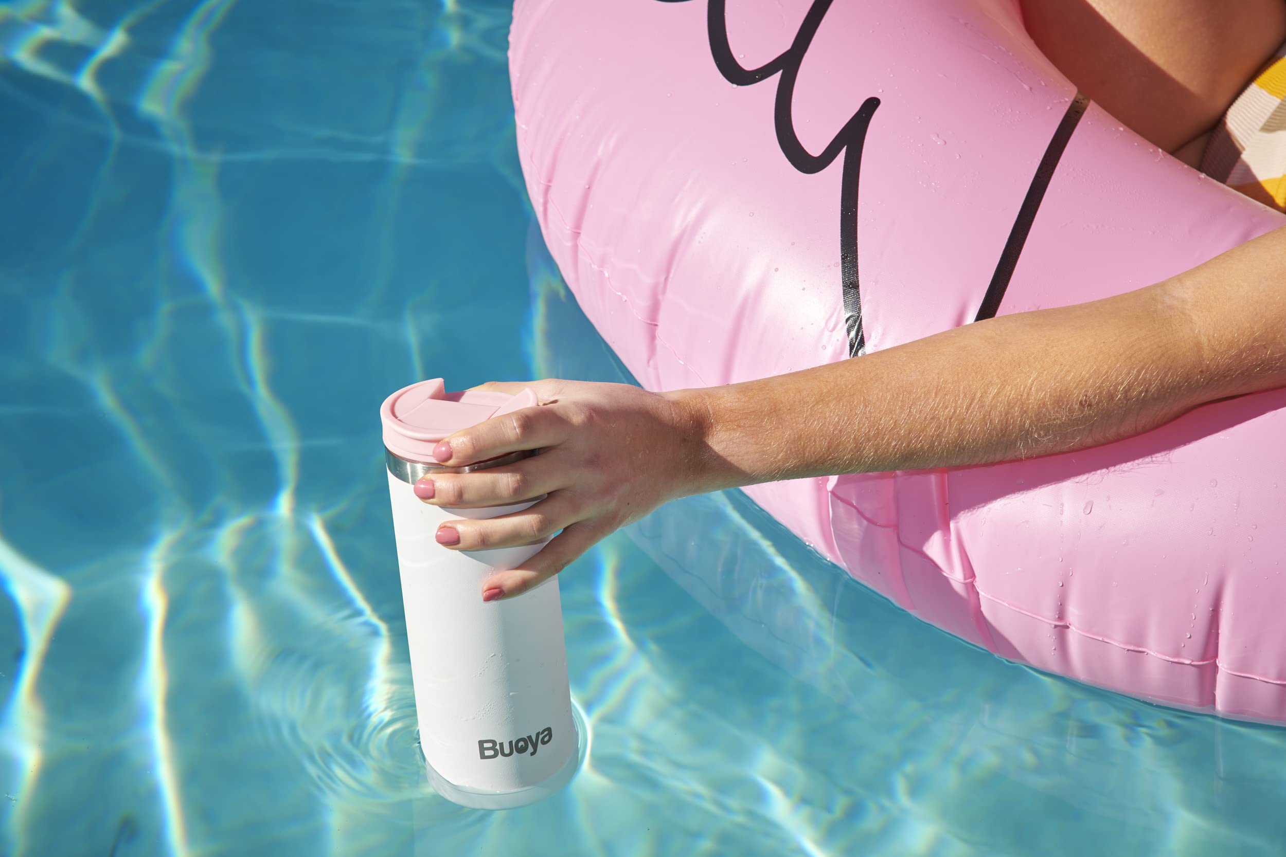 Buoya 12 oz Stainless Steel Vacuum Insulated Drink Tumbler with Lid - Leakproof Vertically Floating Cup for Pool, Spa, Lake & Ocean - Perfect for Swimming, Boating & Beach Parties