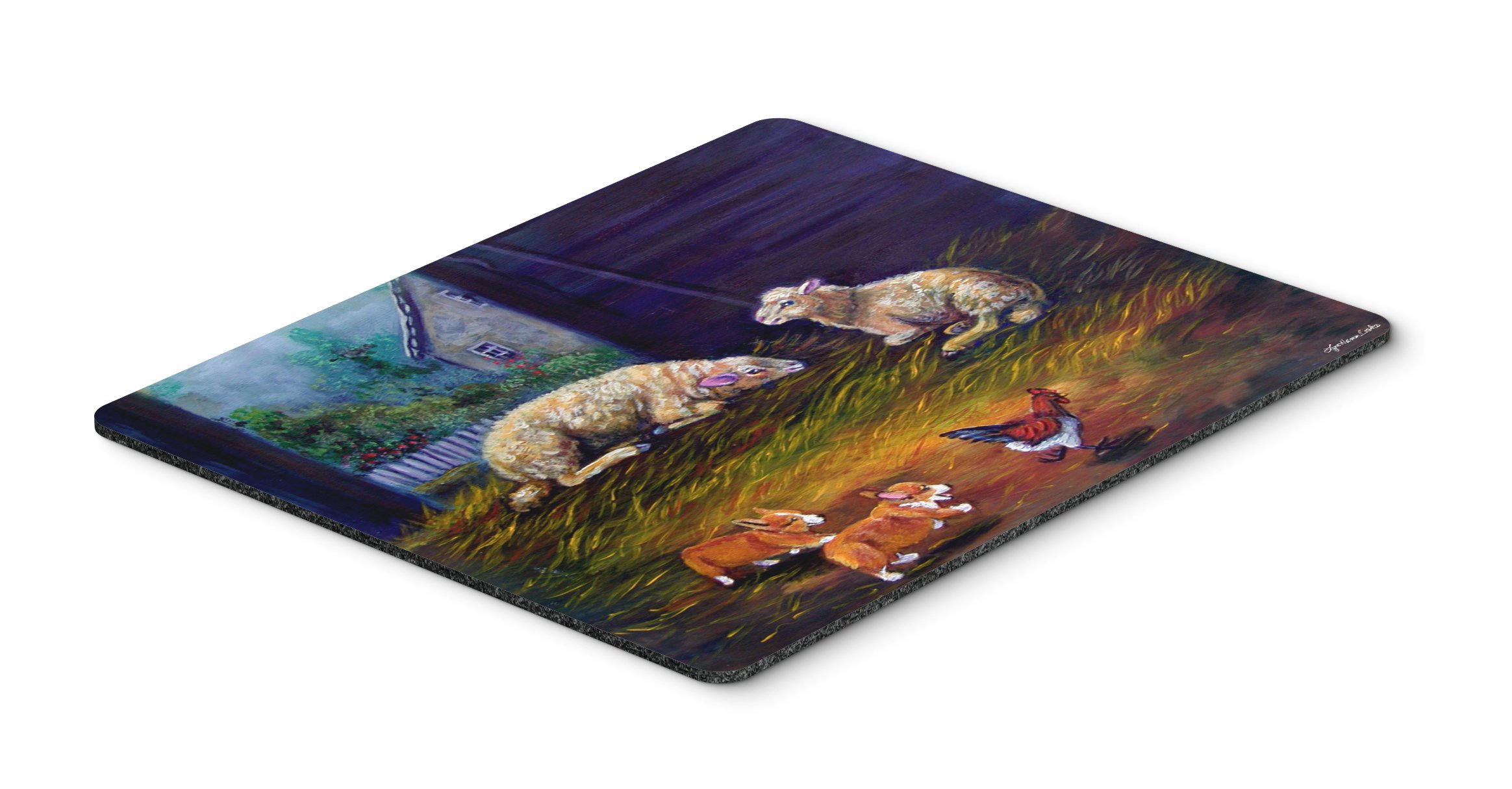 Corgi Chaos in The Barn with Sheep Mouse Pad - Large Washable Non-Slip Desk Mat for Home Office, Gaming & Computer Work | Cute Dog-Themed Mousepad & Hot Pad Trivet for Kitchen Use