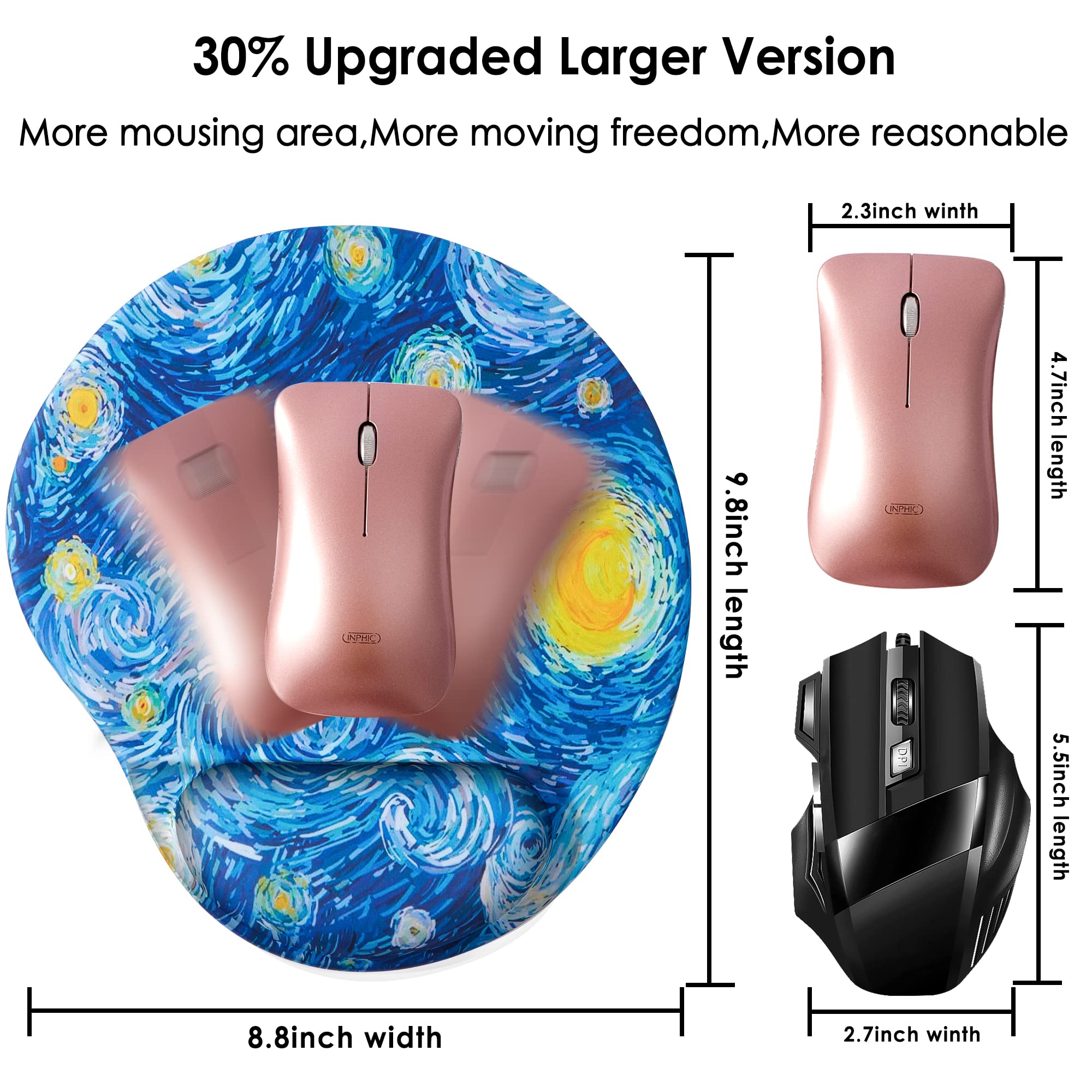 Ergonomic Mouse Pad with Wrist Support - Comfortable Non-Slip PU Base for Home Office, Gaming & Computer Work - Pain Relief Cute Starry Night Design - Perfect for Long Hours Typing & PC Use