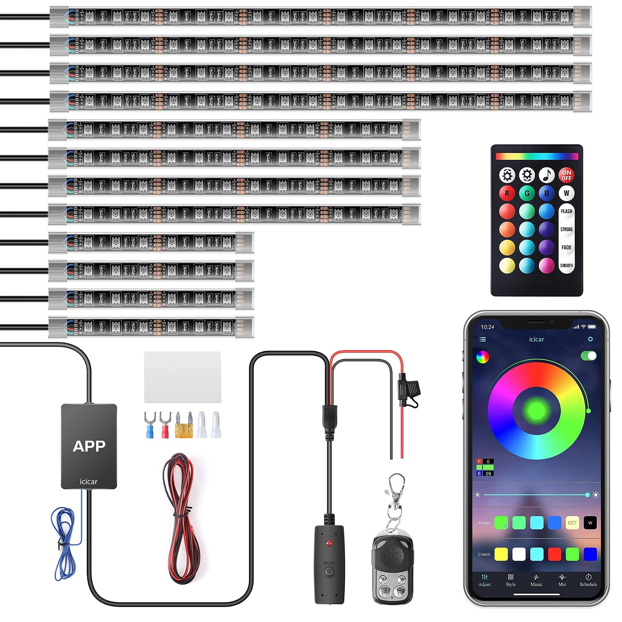 12PCS Motorcycle LED Underglow Kit - App Controlled, Music Sync, Brake Alert, Waterproof, Dual Remote for UTV/ATV/Golf Cart - Perfect for Night Rides, Off-Road Adventures & Custom Bike Shows