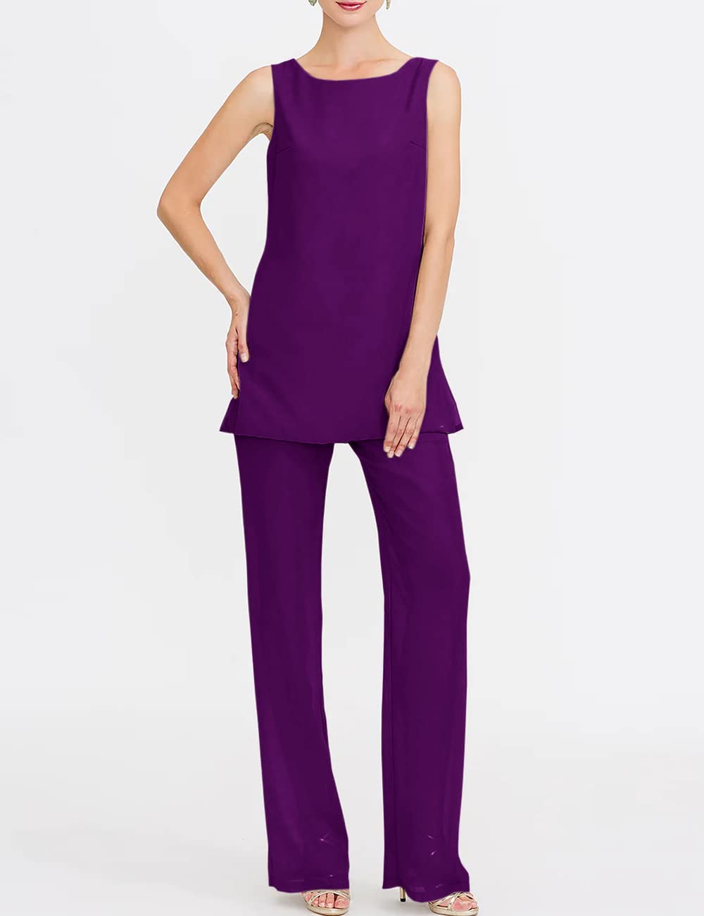 Elegant Chiffon Mother of The Bride Pant Suits 3-Piece Set - Formal Wedding Outfit & Evening Gown for Women - Perfect for Weddings, Receptions & Special Occasions
