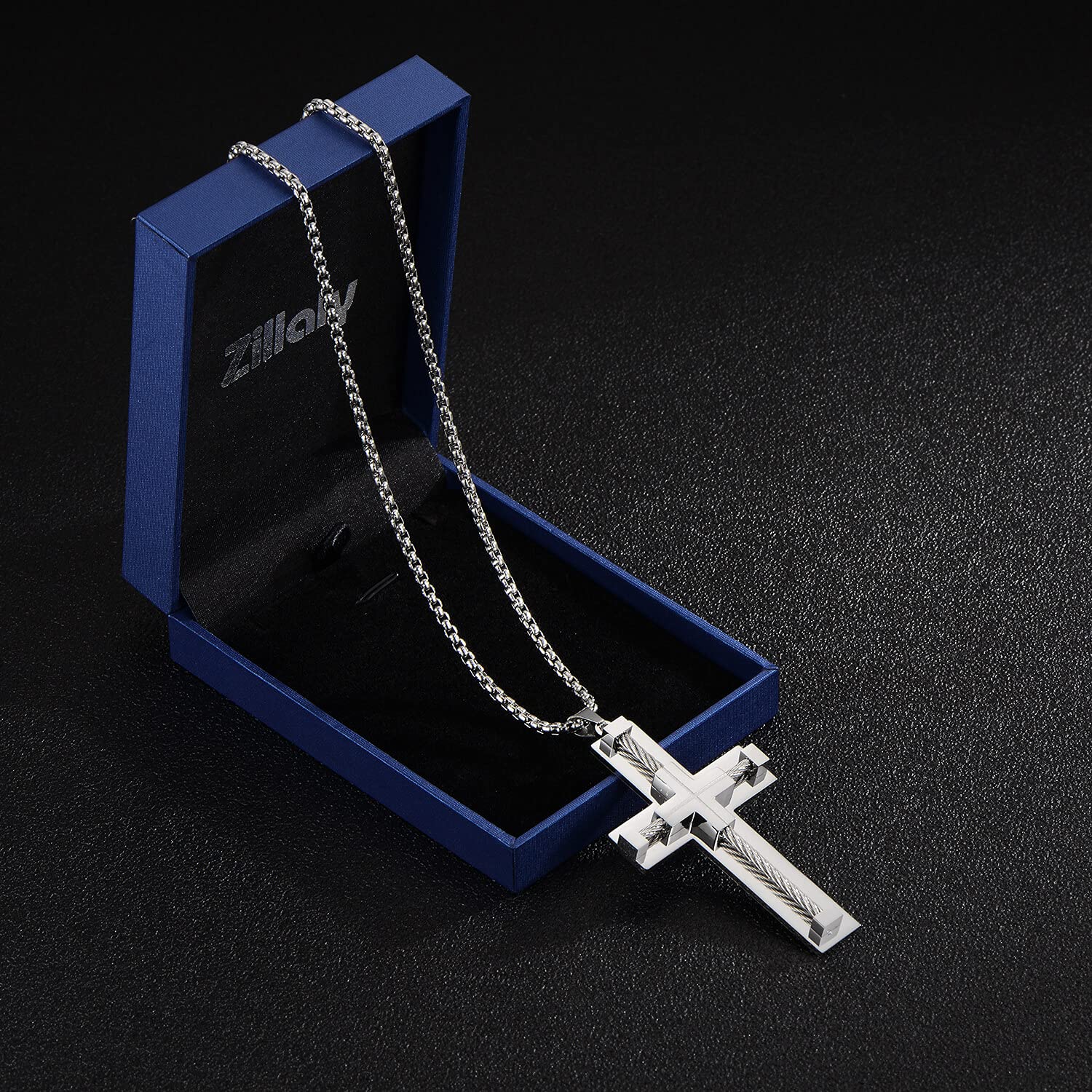 Stainless Steel Gold Cross Necklace for Men - Large White Gold Pendant with Gift Box - Perfect for Gifts, Church, Weddings & Everyday Wear