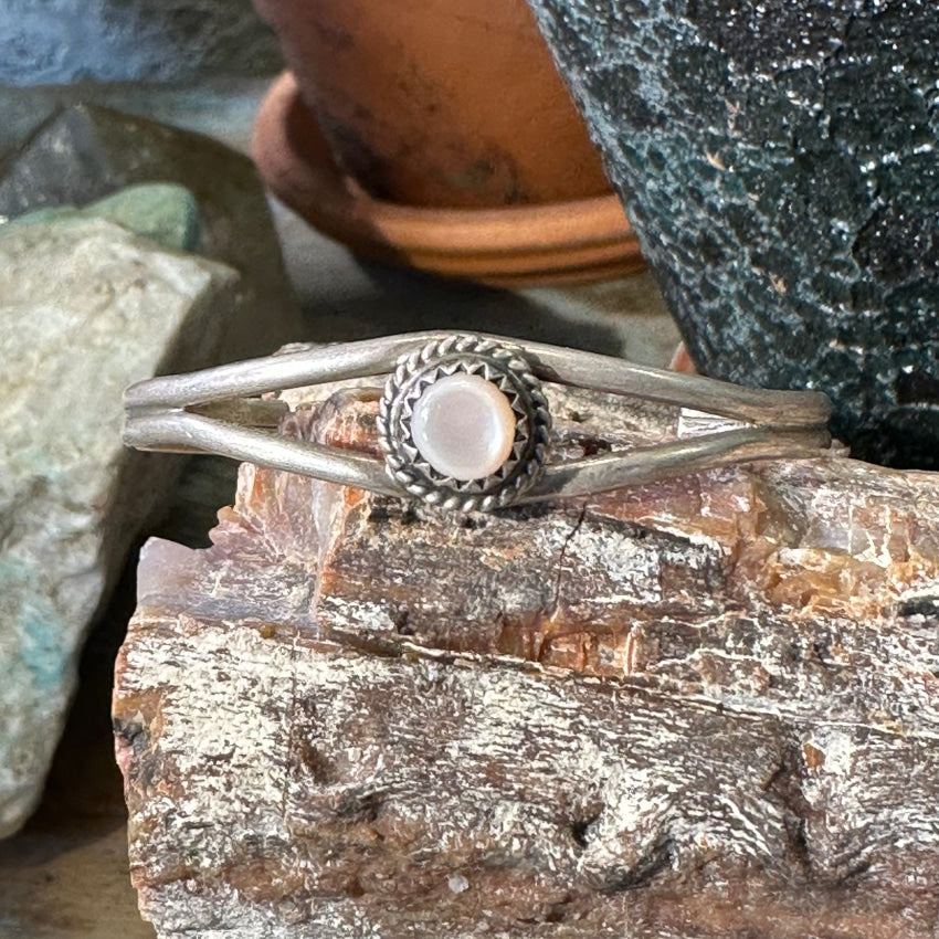 Vintage Navajo Sterling Silver Mother of Pearl Bracelet for Kids | Handmade Native American Jewelry | Perfect for Gifts, Special Occasions & Cultural Events