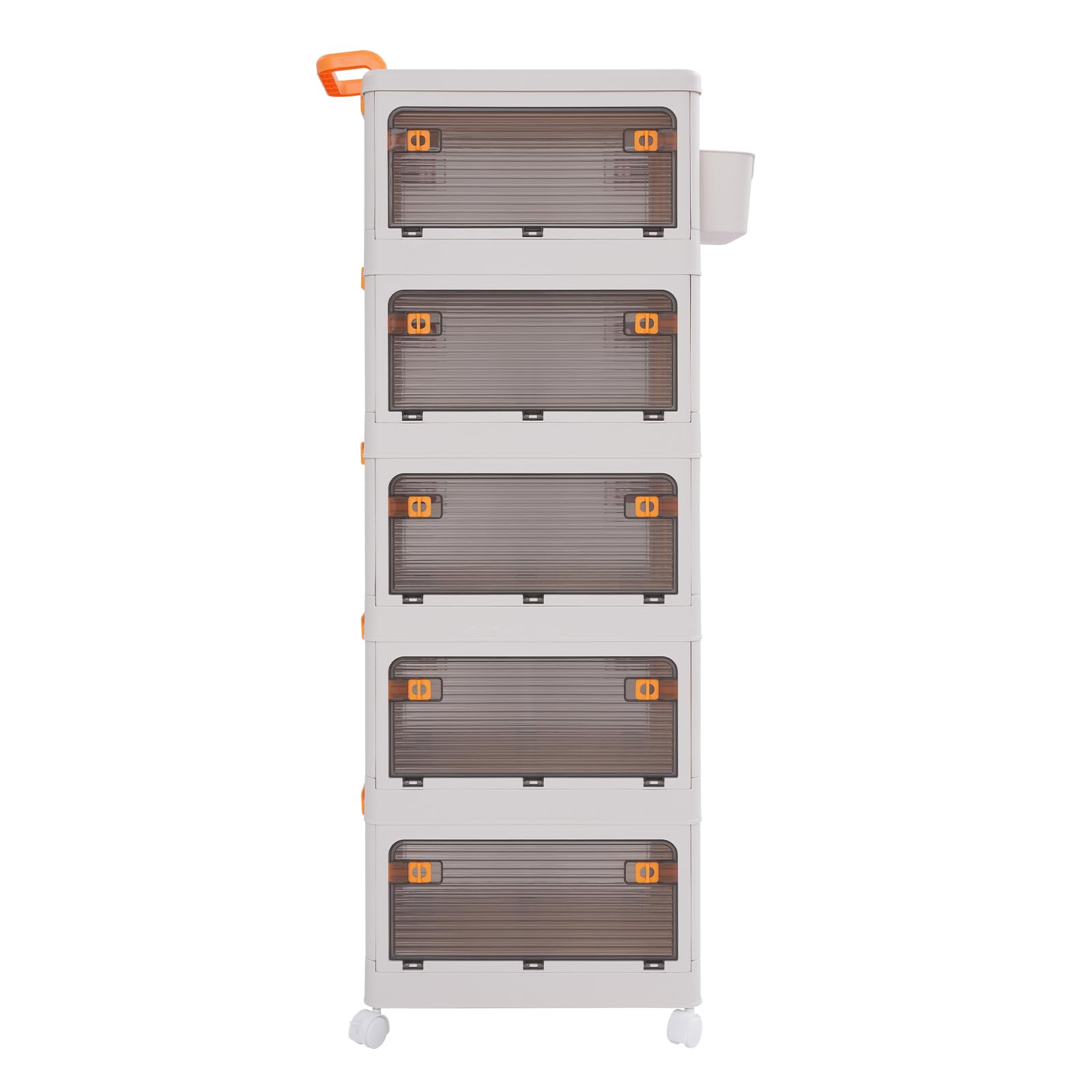 5-Tier Rolling Foldable Storage Organizer with Wheels & Side Basket - Collapsible Plastic Storage Cabinet for Bedroom, Living Room, Kitchen, Bathroom - Space-Saving Closet Organization Solution for Home & Office Use
