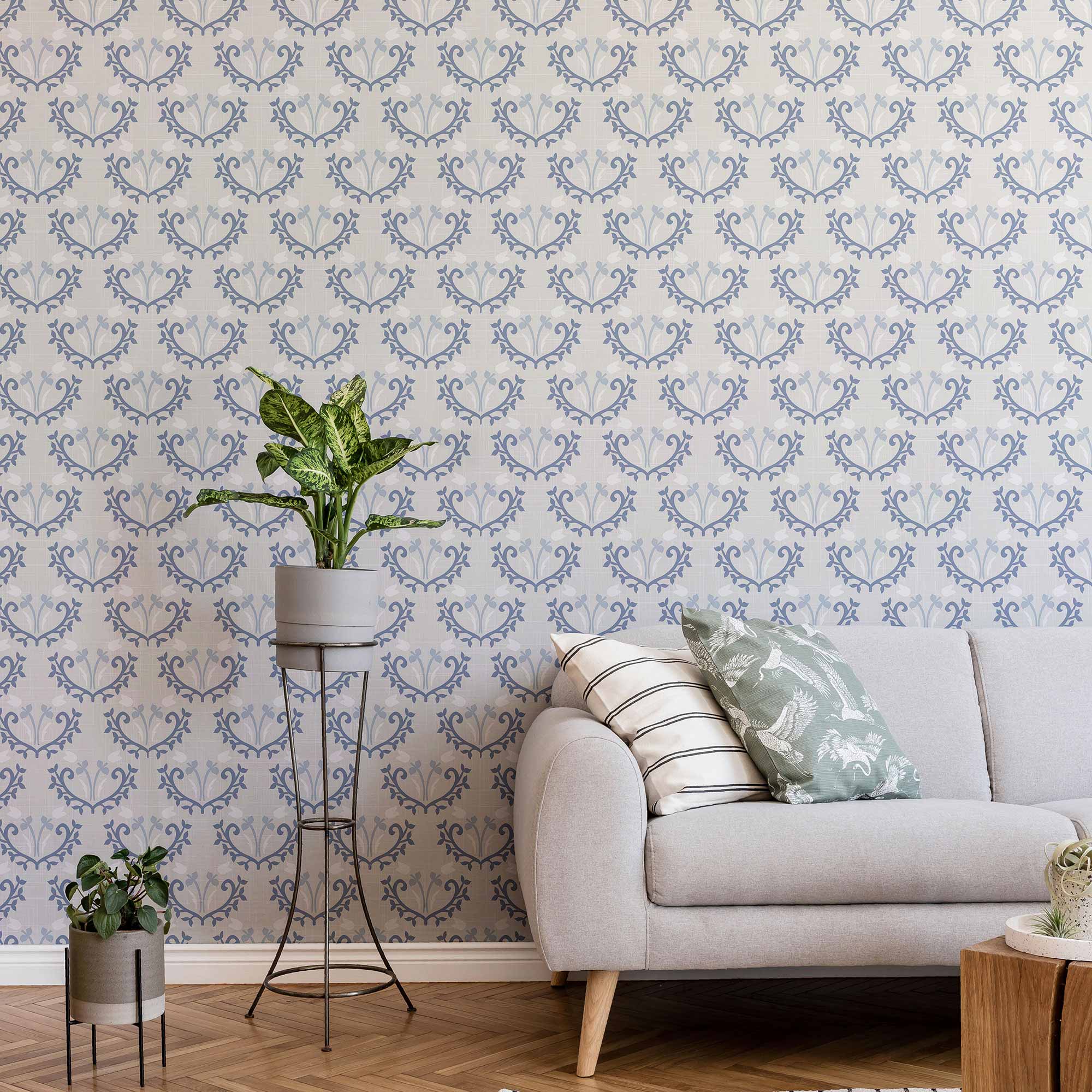 Blue Floral Peel and Stick Removable Wallpaper - Self-Adhesive Decorative Wall Covering for Bedroom, Living Room & Home Office Decor