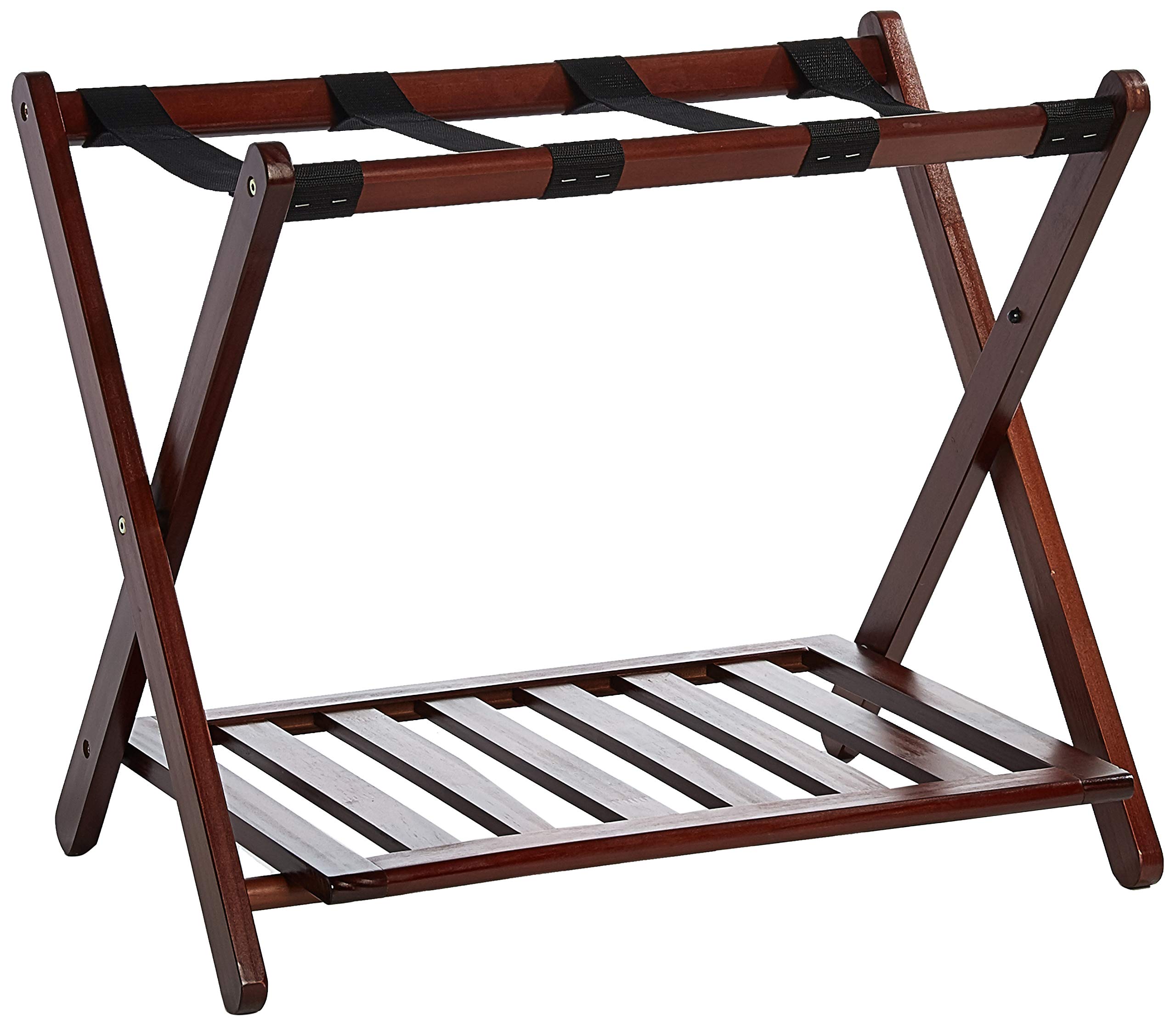 Sturdy Walnut Solid Wood Luggage Rack for Bedroom & Entryway - Space-Saving Travel Storage Organizer for Suitcases & Bags