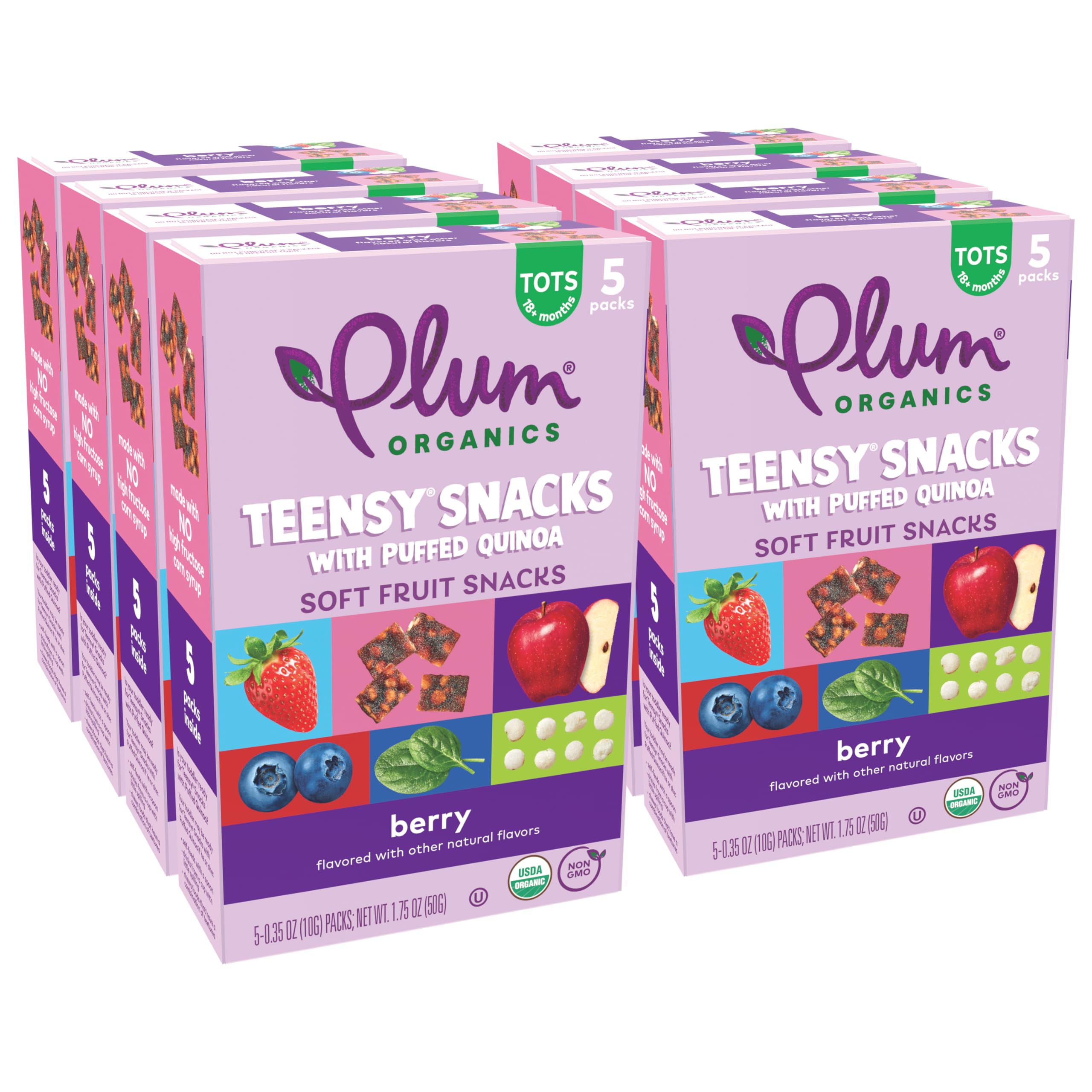 Organic Plum Teensy Snacks Berry Fruit & Quinoa Puffs - 40 Pack (0.35oz Bags) - Healthy Toddler Snacks for On-the-Go, Daycare & Lunchboxes