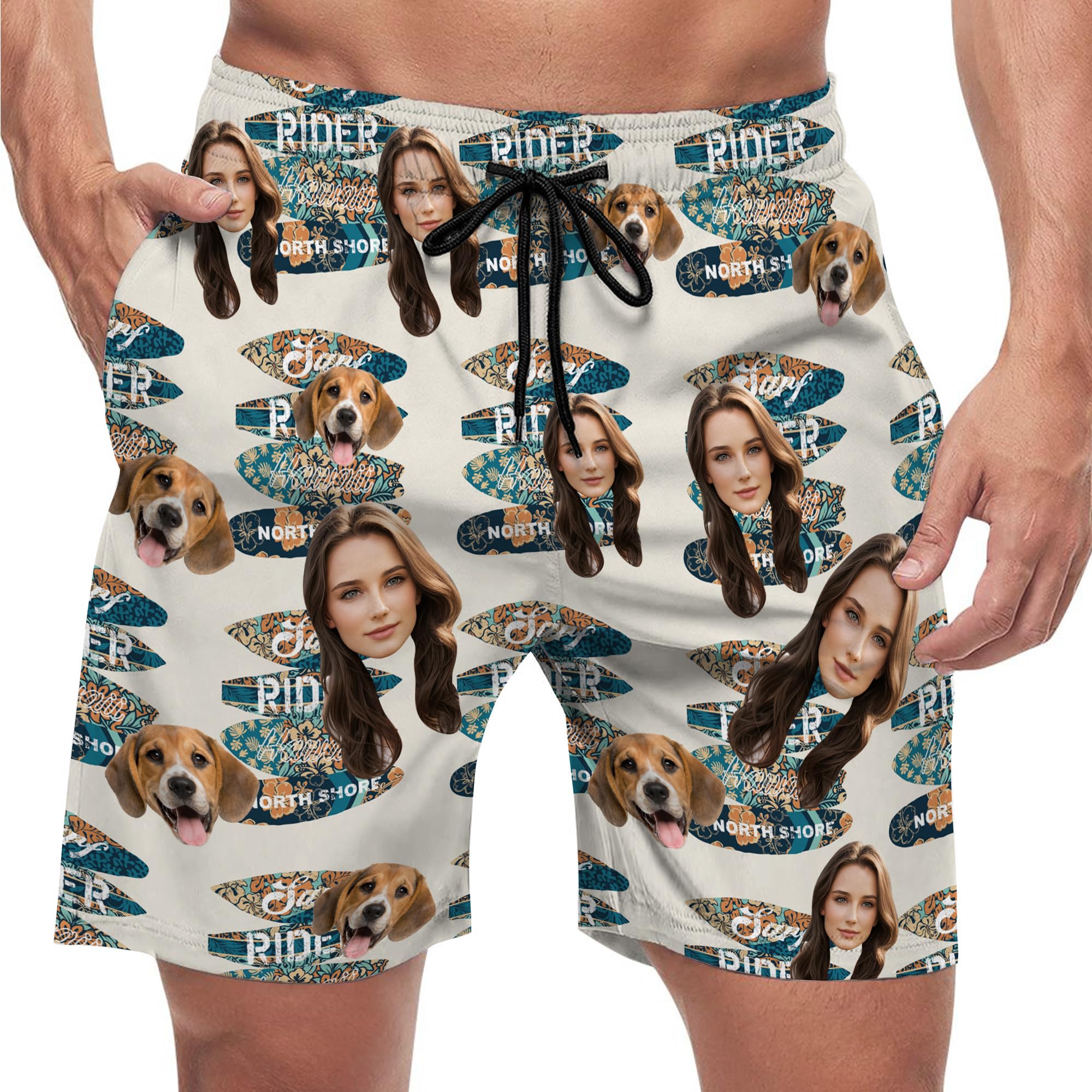 Custom Personalized Funny Hawaiian Swim Trunks for Men - Photo Printed Beach Board Shorts with Face Design | Perfect Gift for Father's Day, Summer Vacation & Pool Parties