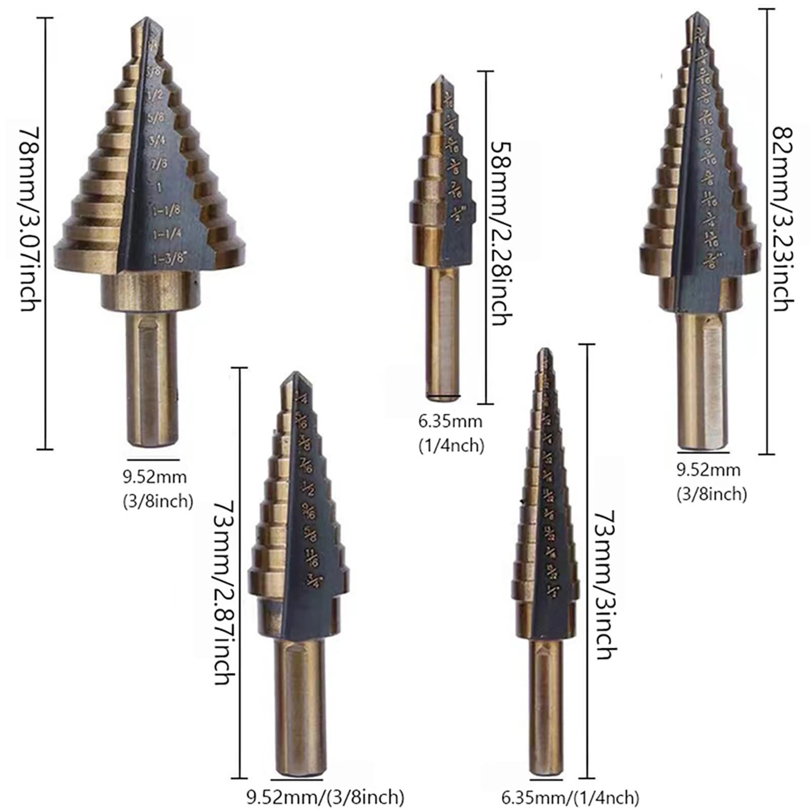 High-Speed Steel (HSS) Titanium Step Drill Bit Set - 5PCS 50 Sizes SAE Cone Drill Bits for Metal, Wood & Plastic - Includes Durable Aluminum Case - Perfect for DIY Projects, Home Repairs & Professional Metalworking