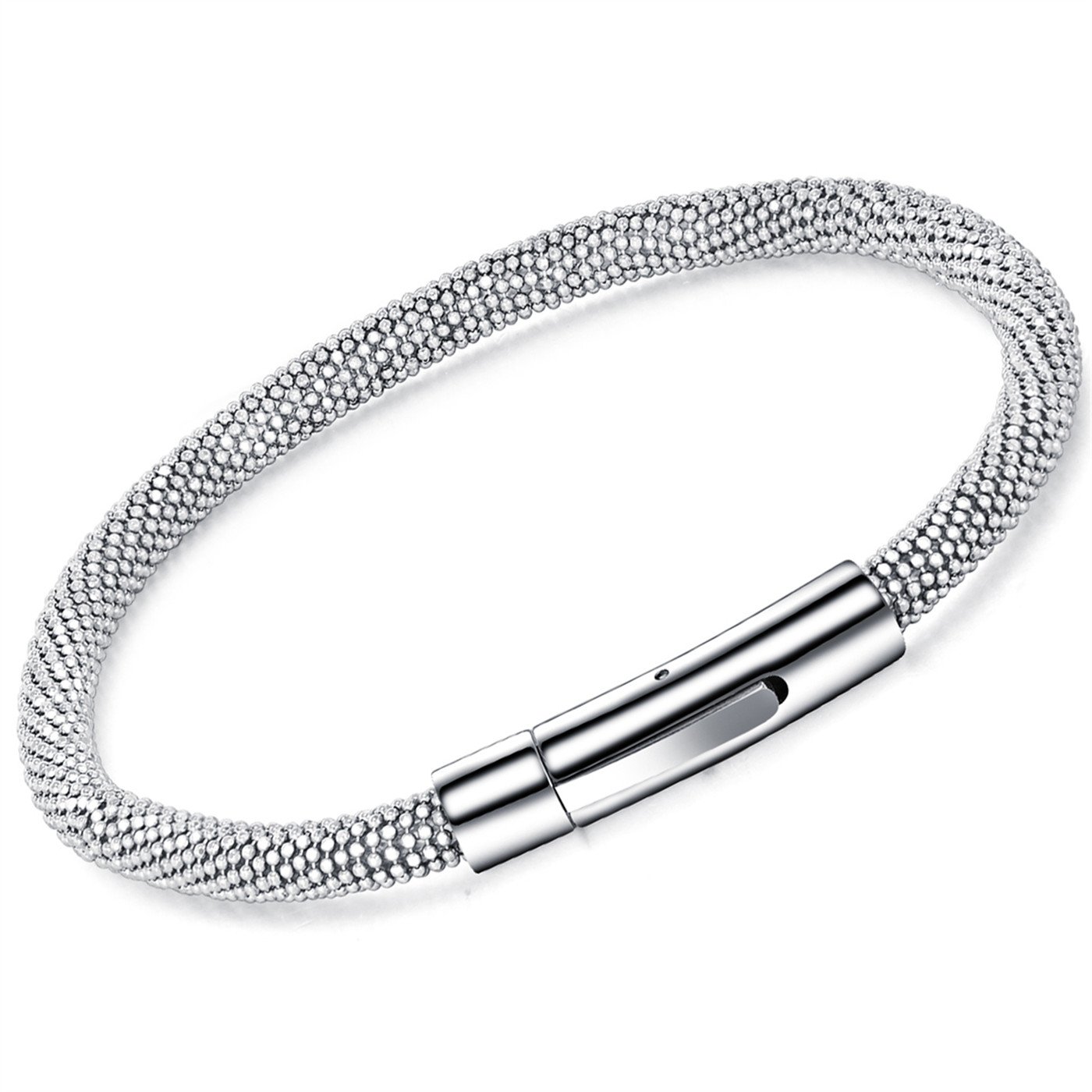 LOHOME Fashion Bracelets for Men - Silver & Rose Gold Titanium Steel Reticular Bead Chain Cuff Bangle | Trendy Jewelry Gift for Boys & Teens | Perfect for Casual Wear, Parties & Special Occasions