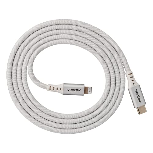 Ventev ChargeSync Alloy USB C to Apple Lightning Cable 4ft - Fast Charging & Sync for iPhone - White | Perfect for Home, Office & Travel Charging