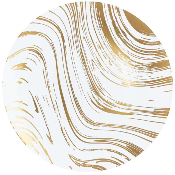 Elegant White & Gold Round Plastic Plates - 10 Inch Disposable Dinner Plates for Parties, Weddings & Events - Durable & Stylish Tableware for Home & Outdoor Use
