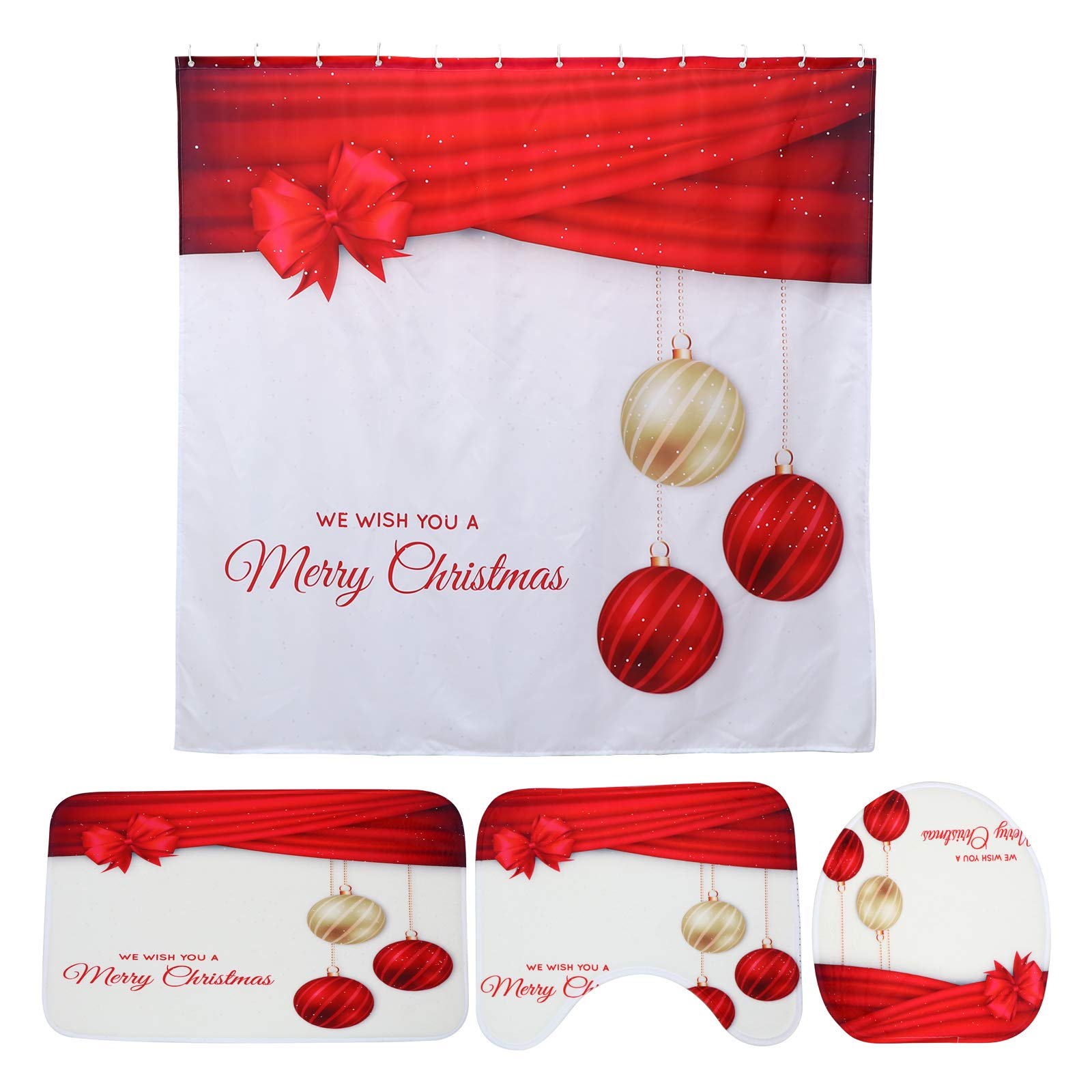 DOITOOL Christmas Bathroom Set - Non-Slip Shower Curtain & Floor Mat with Holiday Prints - Xmas Decor for Bathroom, Holiday Home Decor (1 Set) - Perfect for Christmas Gifts, Holiday Parties & Festive Bathroom Makeovers