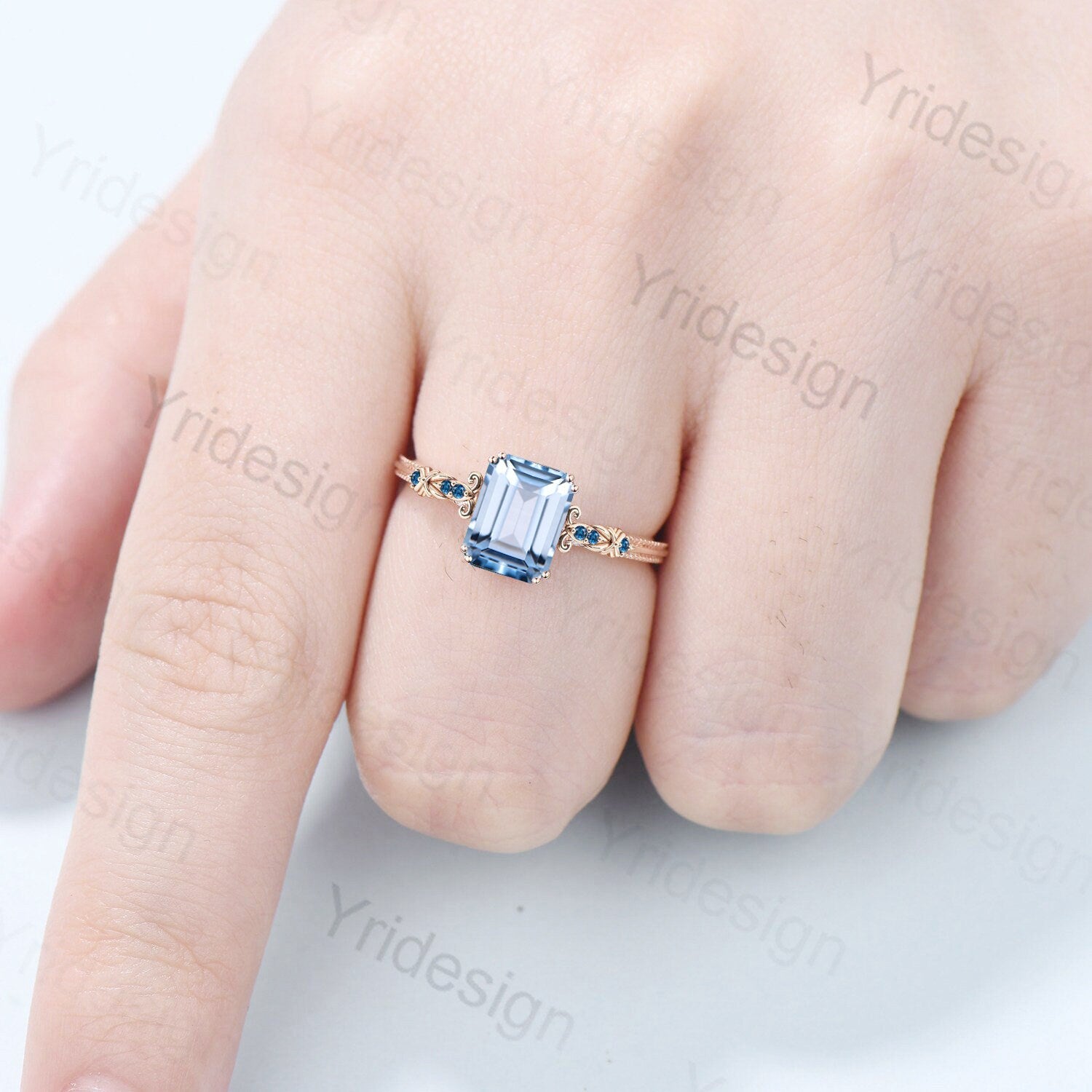 Vintage Emerald Cut Aquamarine Ring - 8 Prong Blue Topaz Engagement Band, Unique Wedding Jewelry for Women - Perfect Anniversary Gift for Brides, Bridesmaids & Special Occasions