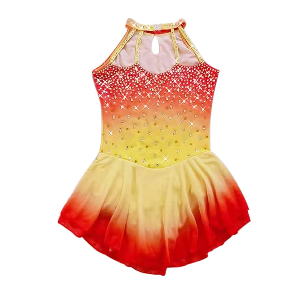 Girls Figure Skating Dress - Yellow Belly Dance Costume for Ice Skating Competitions | Performance & Practice Outfit
