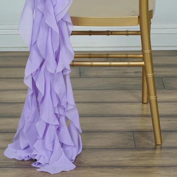 50 Premium Lavender Curly Chiffon Chair Covers with Sashes - Elegant Wedding, Party & Reception Decorations for Ceremonies, Banquets and Special Events