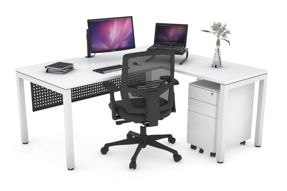 Quadro Square Legs L-Shaped Corner Office Desk - 1800L x 1800W with Cable Management Scallop | Perfect for Home Office, Gaming Setup & Workspace Organization