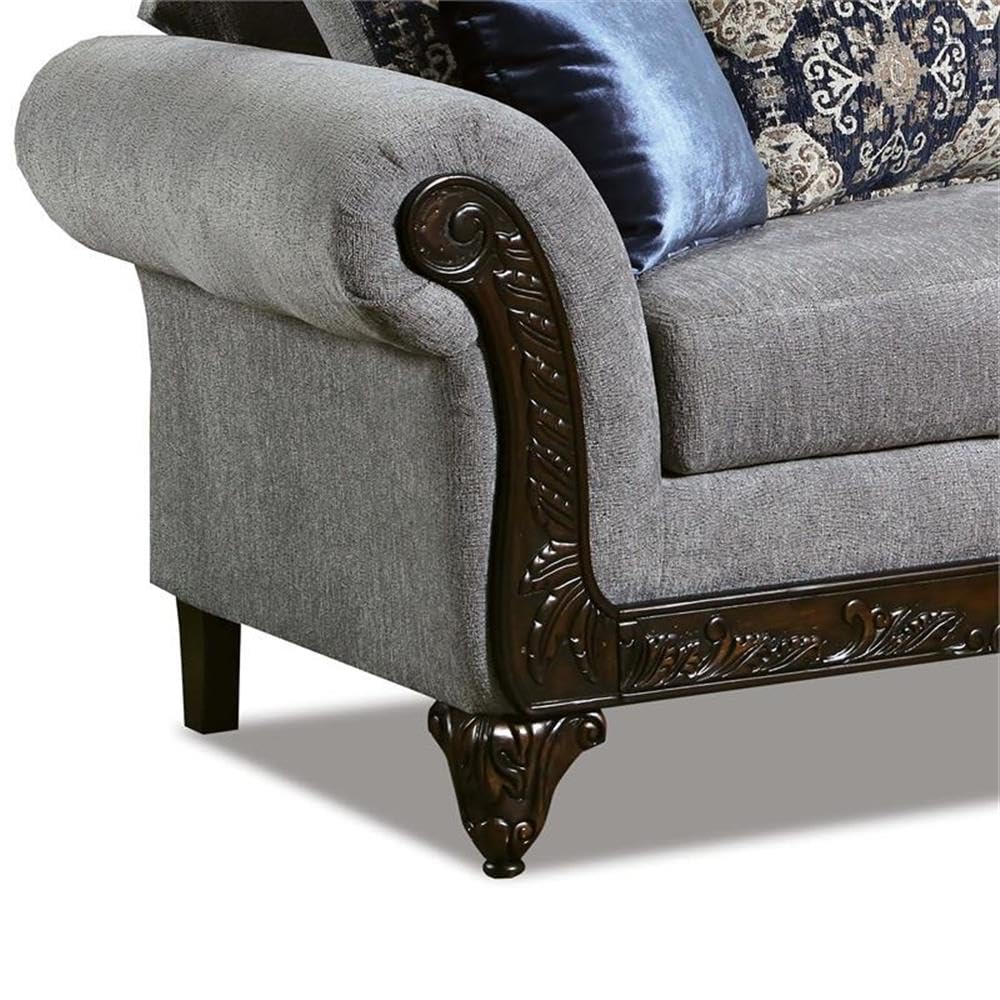 Furniture of America Lantz Traditional Chenille Upholstered Loveseat in Gray - Cozy Two-Seater Sofa for Living Room, Lounge & Small Spaces