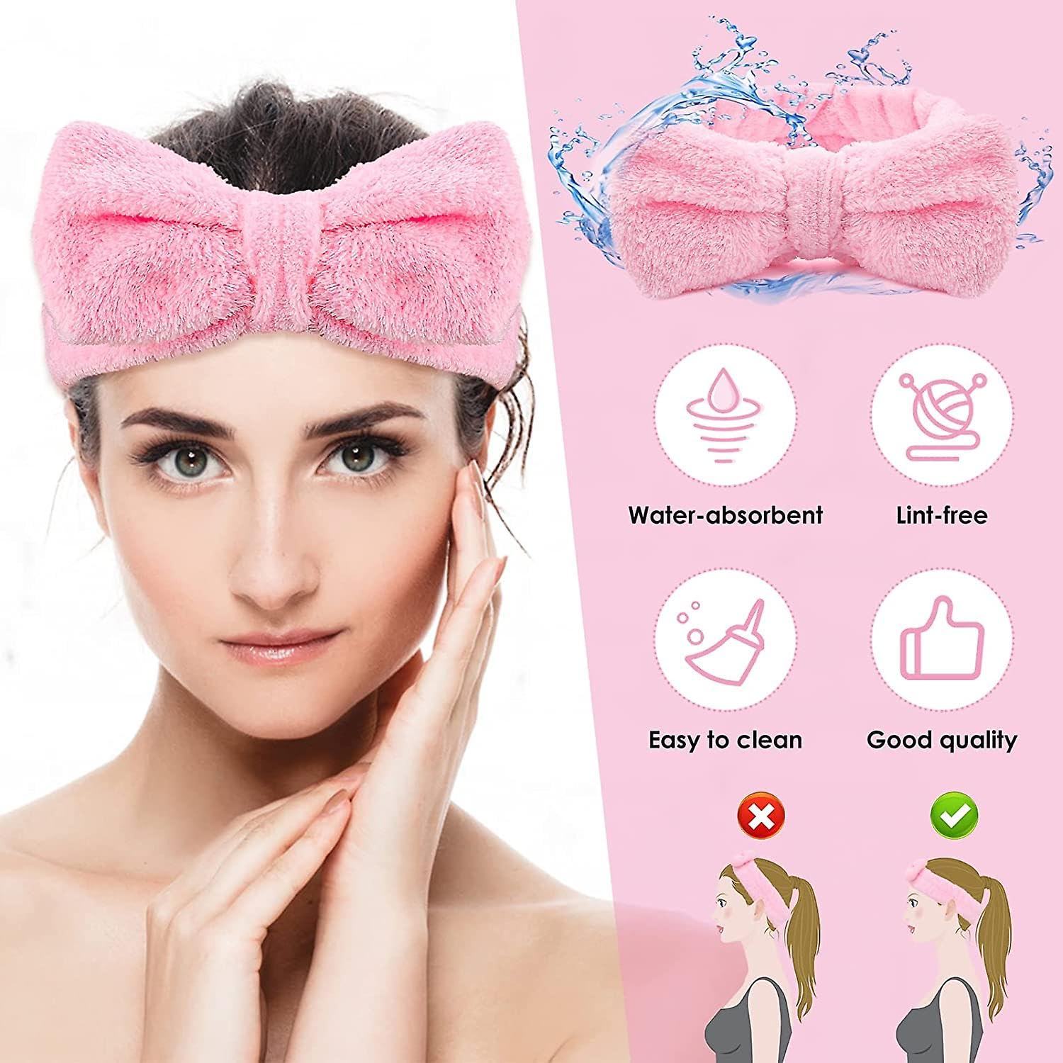 Soft Velvet Elastic Headband with Bowknot for Women & Girls - Coral Fleece Spa, Makeup, Shower & Facial Cleansing Hair Band - Pack of 1 - Perfect for Skincare Routine, Bath Time & Beauty Sleep