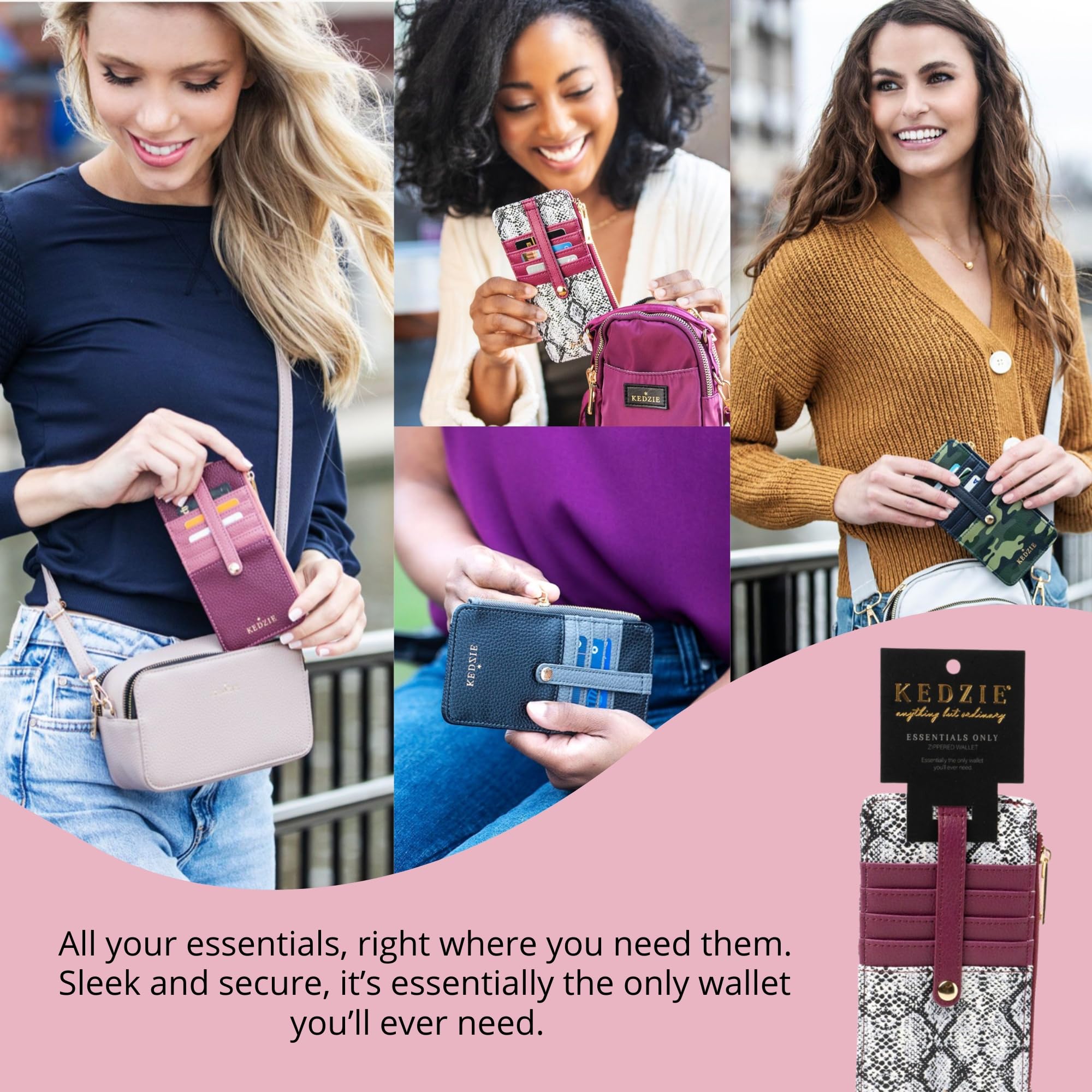 KEDZIE Vegan Leather Women's Zippered Wallet with ID Window - Slim Card Holder for Credit Cards & Cash | Perfect for Everyday Use, Travel & Minimalist Lifestyle (Black V2)