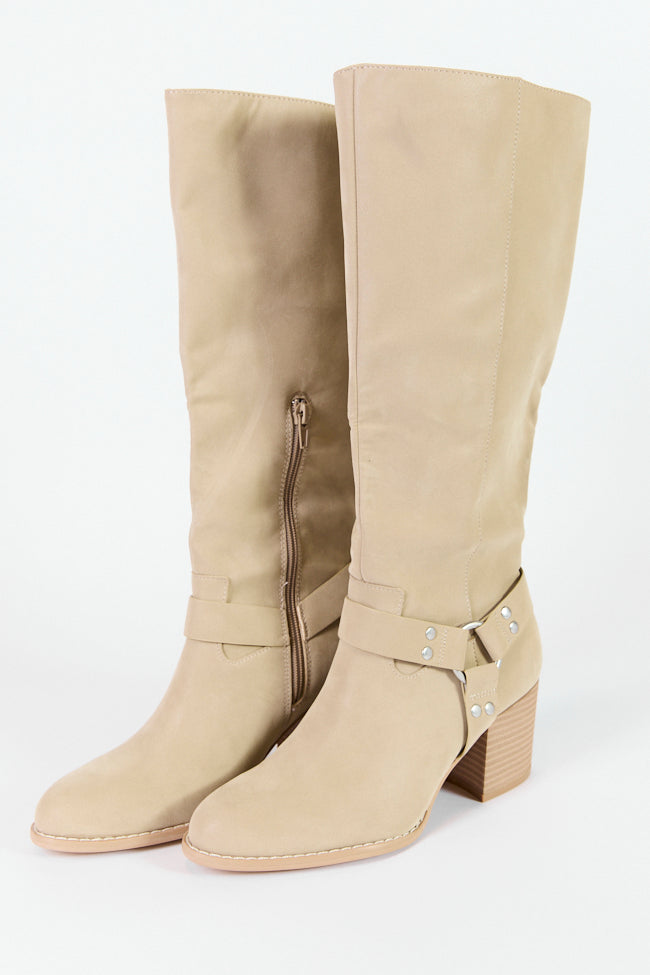 Hendrix Taupe Moto Tall Boots for Women - Stylish Leather Riding Boots with Side Zipper | Perfect for Motorcycle, Equestrian & Fashion Outfits