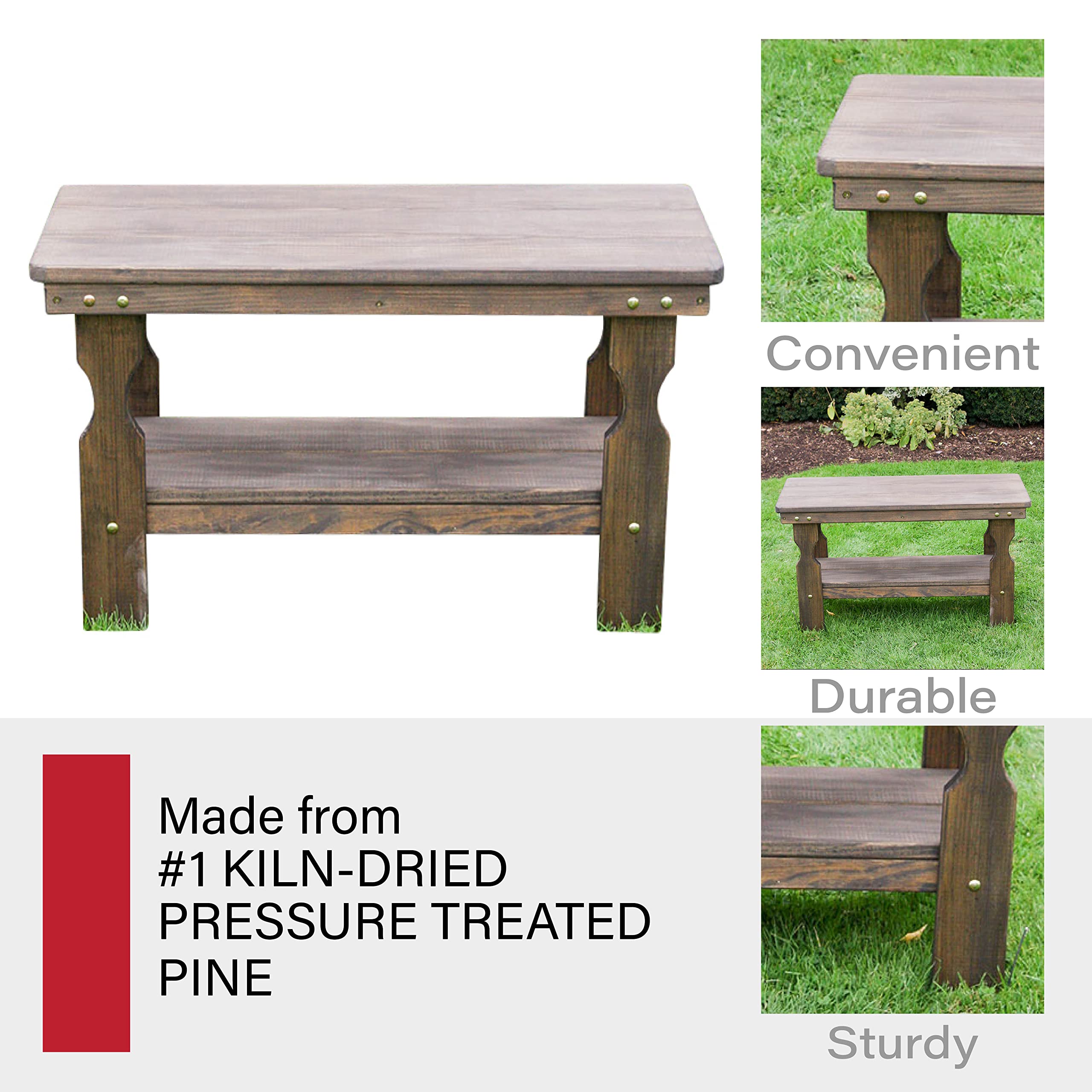 Amish Handcrafted Solid Pine Coffee Table - Heavy Duty Pressure Treated Dark Walnut Stain - USA Made Wooden Furniture for Living Room, Lounge & Patio