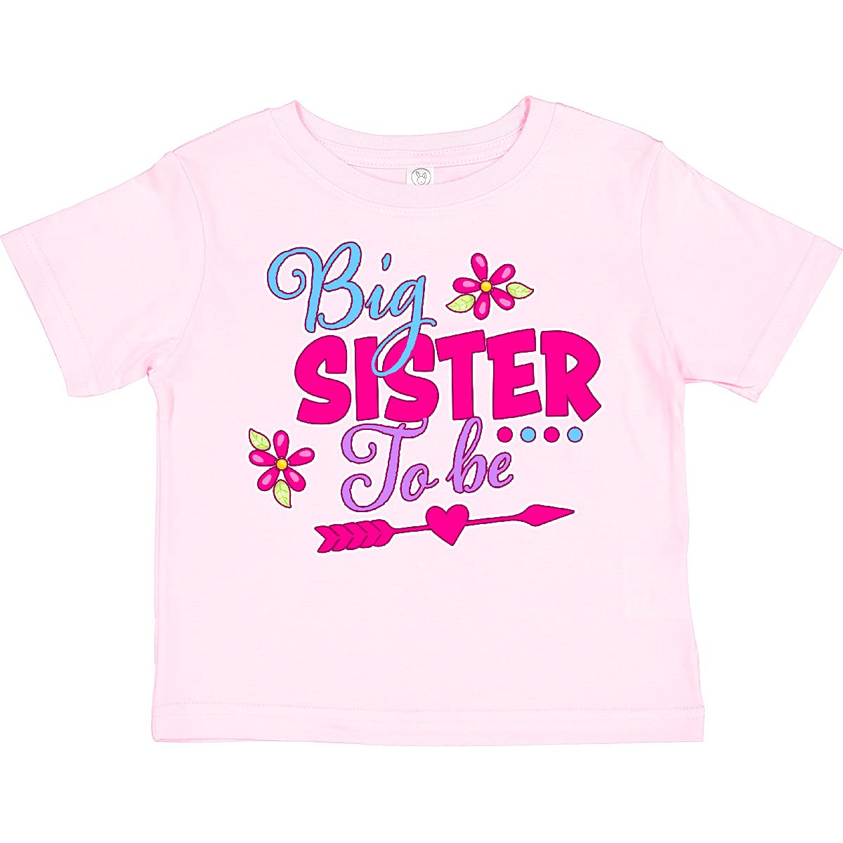 Inktastic Big Sister to Be with Flowers and Arrow Toddler T-Shirt – Cute Pregnancy Announcement Gift for Toddler Girls | Perfect for Baby Showers, Sibling Reveals & Family Photos