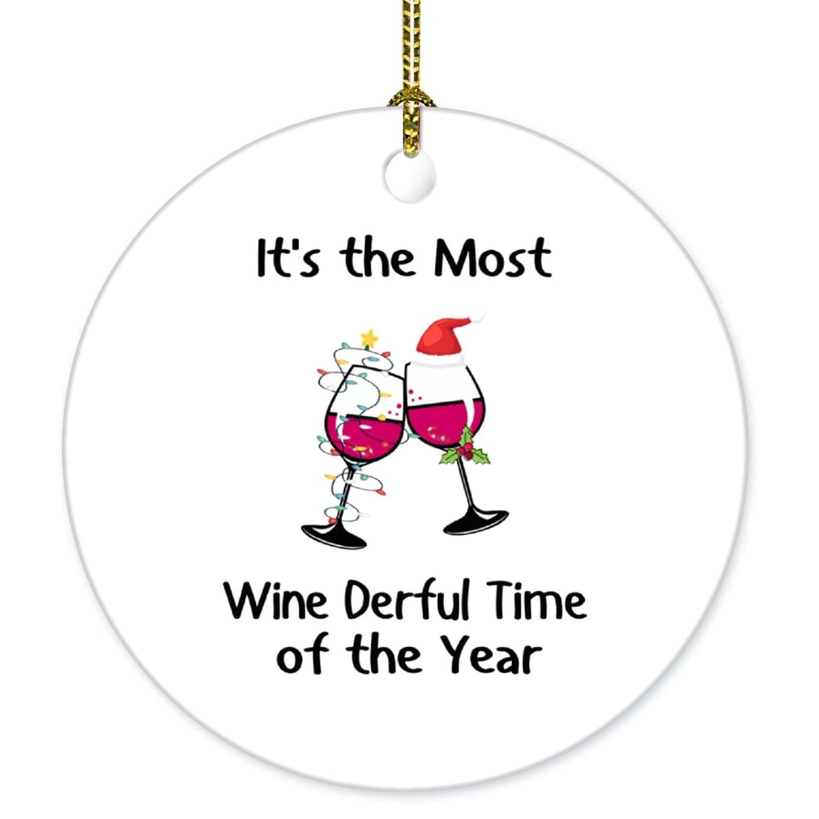 Funny Wine Lover Ceramic Christmas Ornaments - Unique Holiday Tree Decorations for Wine Enthusiasts - Perfect Gift for Christmas Parties & Wine Tasting Events