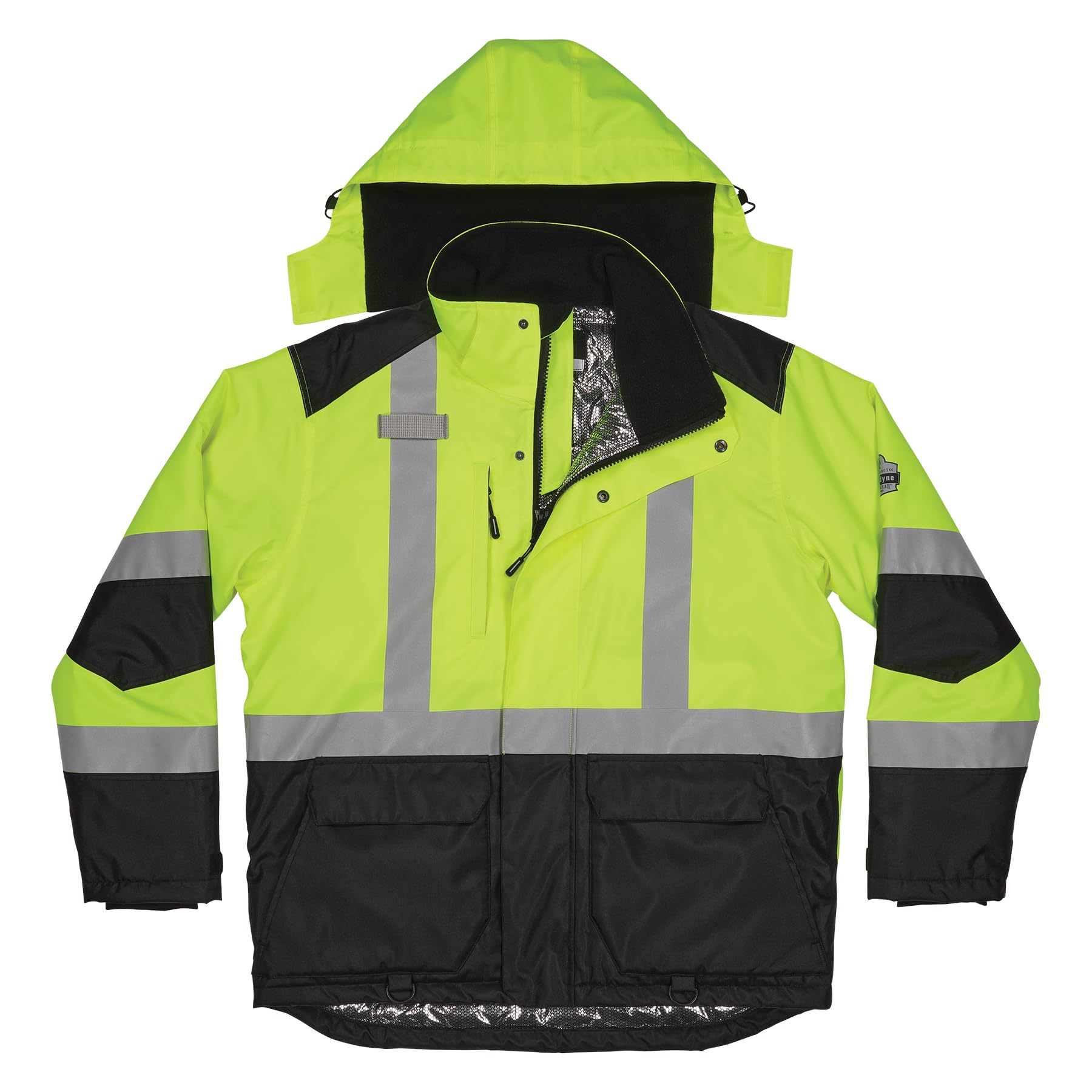 Ergodyne Hi-Visibility Safety Jacket with Heat Reflective Lining - ANSI Certified for Construction, Road Work & Outdoor Winter Activities