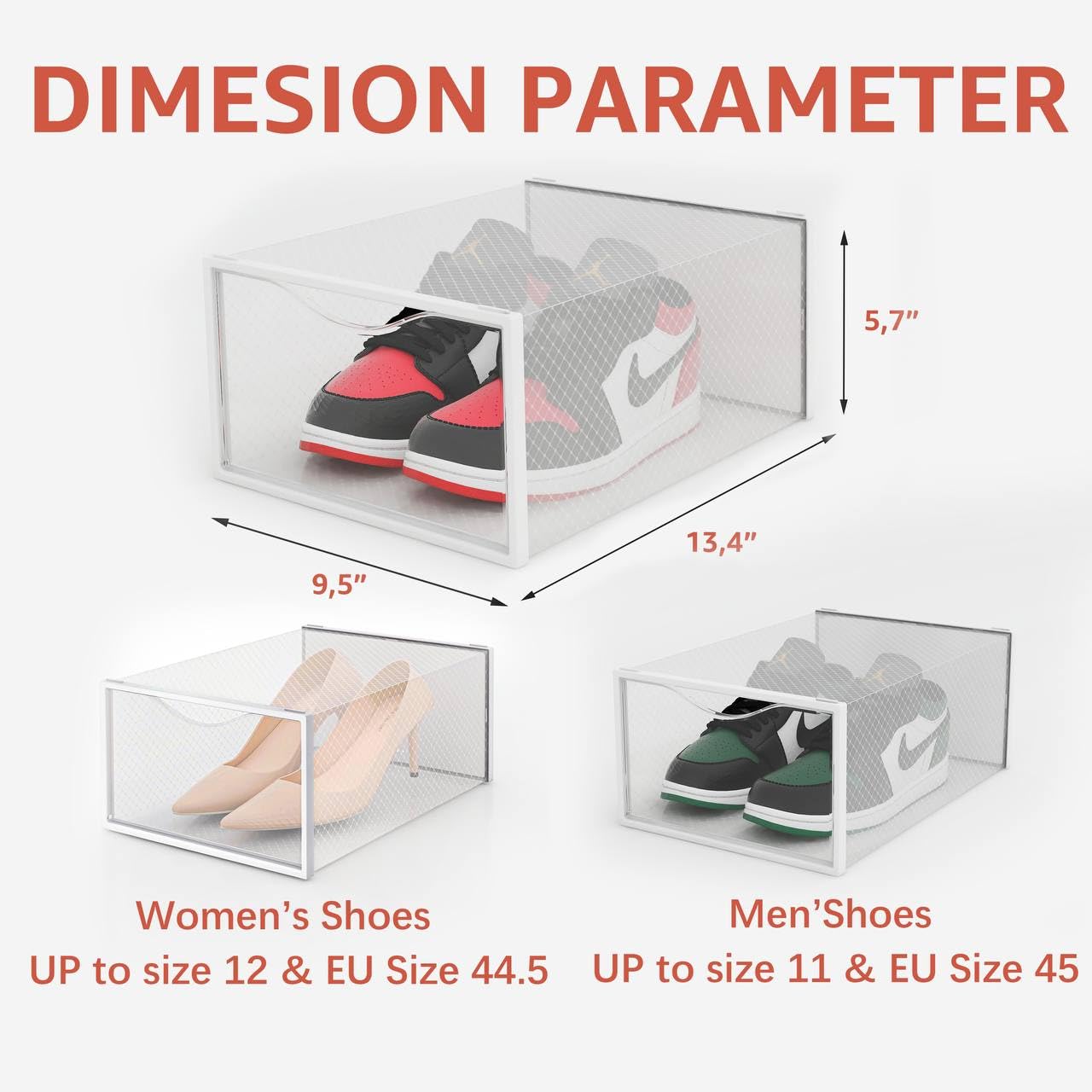 12 Pack Clear Plastic Stackable Shoe Storage Bins - Foldable Shoe Organizer for Closet & Sneaker Holder | Space Saving Shoe Box Container for Home, Office & Dorm Organization