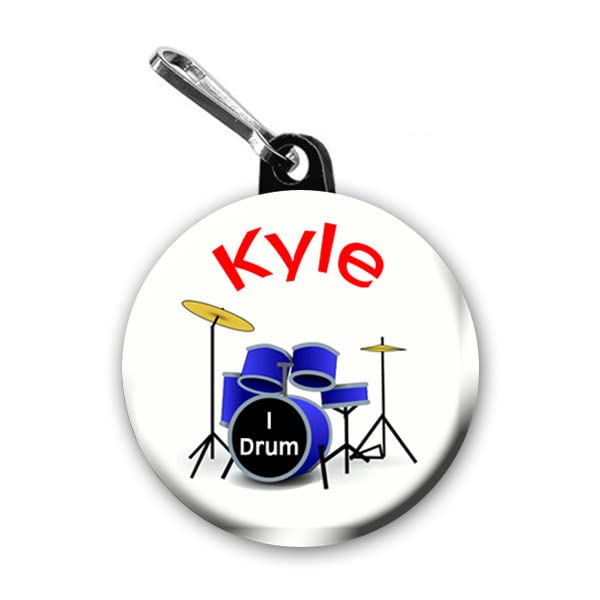 Personalized 1.5 Inch Drum Zipper Pull & Bag Tags - Custom Name Charms for Luggage, Backpacks, and Travel Accessories | Unique Gift Idea for Music Lovers