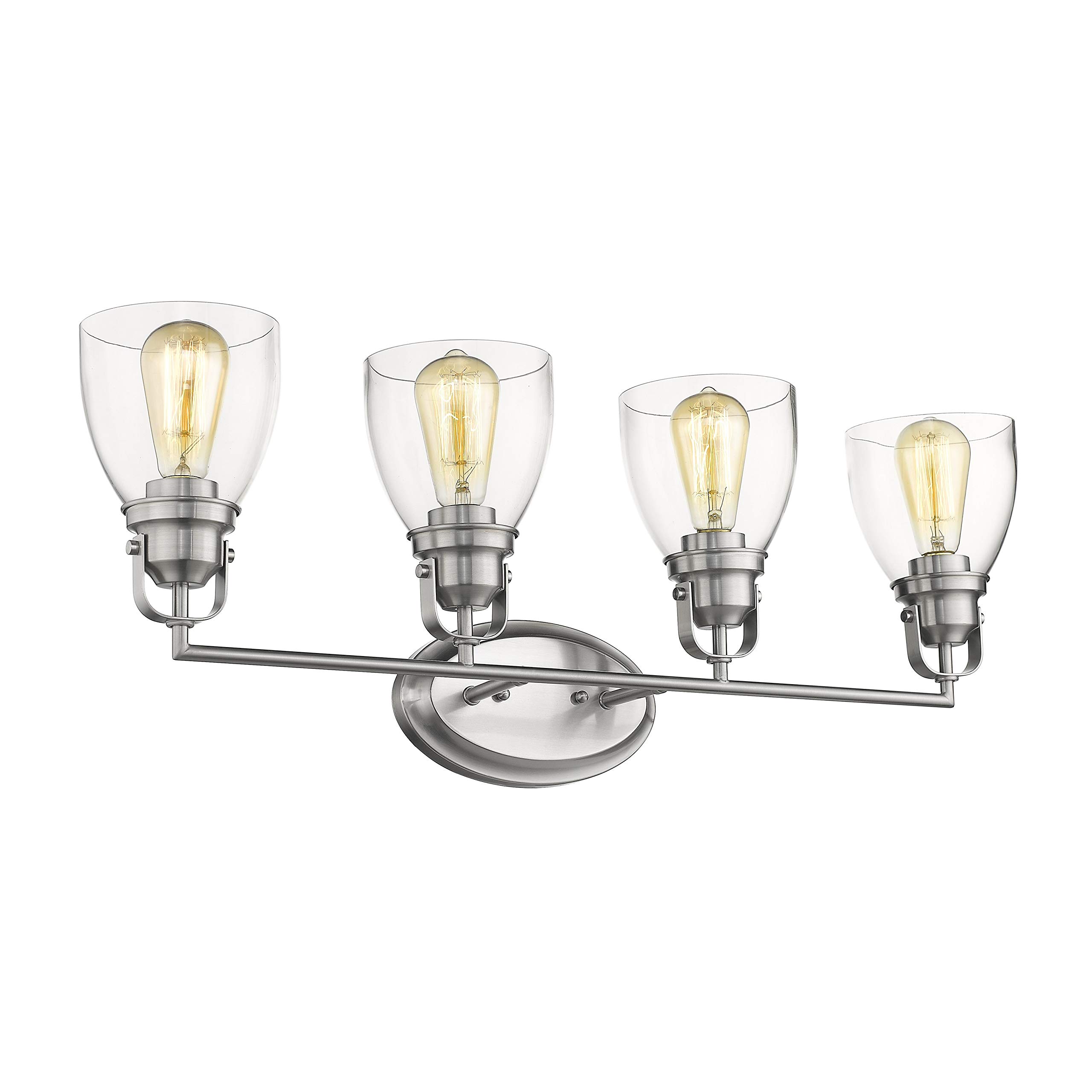 Brushed Nickel Bathroom Vanity Light - 4-Light Contemporary Fixture with Clear Glass Shade, 31