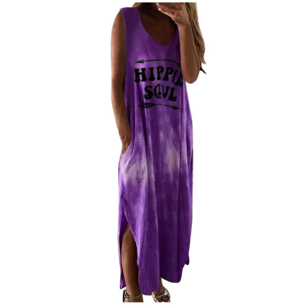 Tie-Dye Print V-Neck Sleeveless Women's Casual Midi Dress with Pockets - Boho Summer Beach Dress for Vacation, Party & Everyday Wear