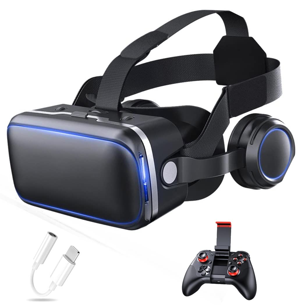 Lunette 3D VR Headset with Bluetooth Controller - Compatible with iPhone 13 Pro Max/13 Pro/13/12/11, Samsung Galaxy S21, Huawei, Xiaomi Series - Immersive Virtual Reality Gaming & Movie Experience (Color: Black, Size: iOS)