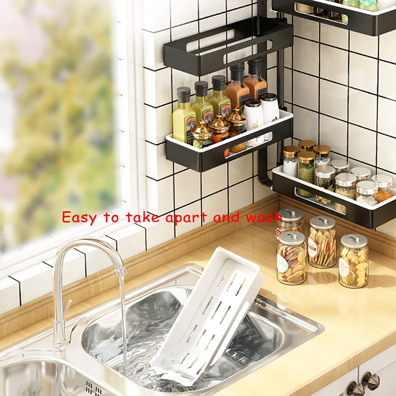 MEVIDA Wall Mount Rotating Spice Rack Organizer - 2 Tier Adjustable Kitchen Shelf for Seasoning Storage | Space Saving Pantry Cabinet Organizer | Perfect for Small Kitchens & Apartment Living