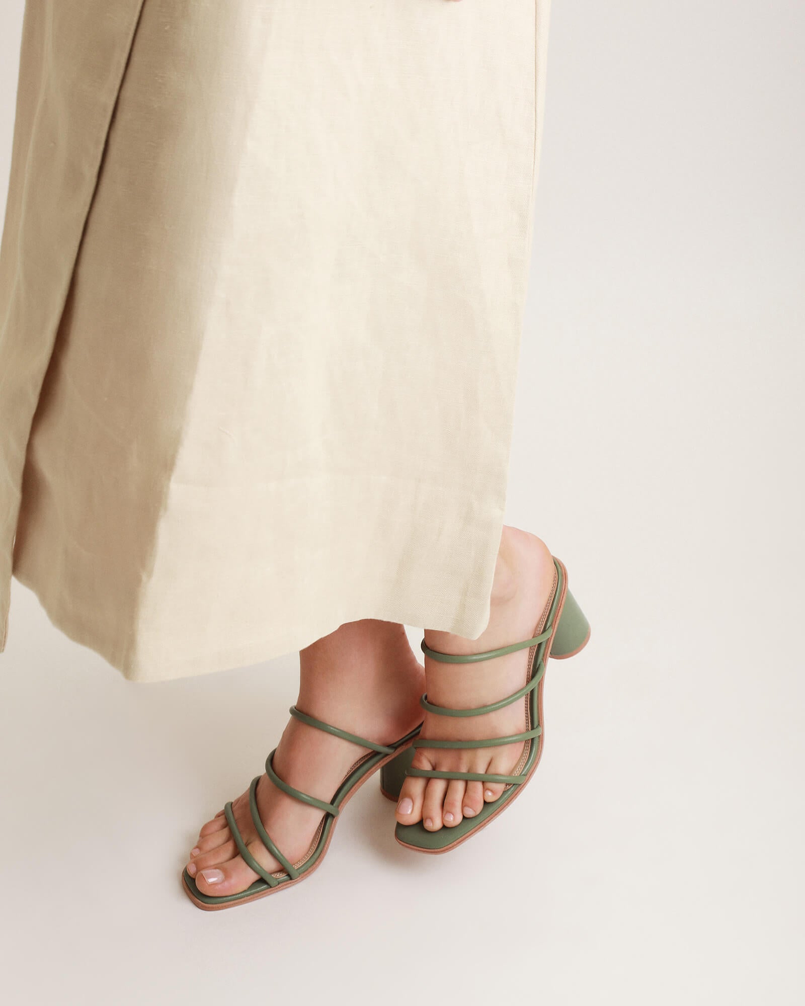 NAOMI Mid Heel Sandals for Women - Pistachio Green Leather Summer Shoes | Comfortable & Stylish for Weddings, Parties & Casual Outings