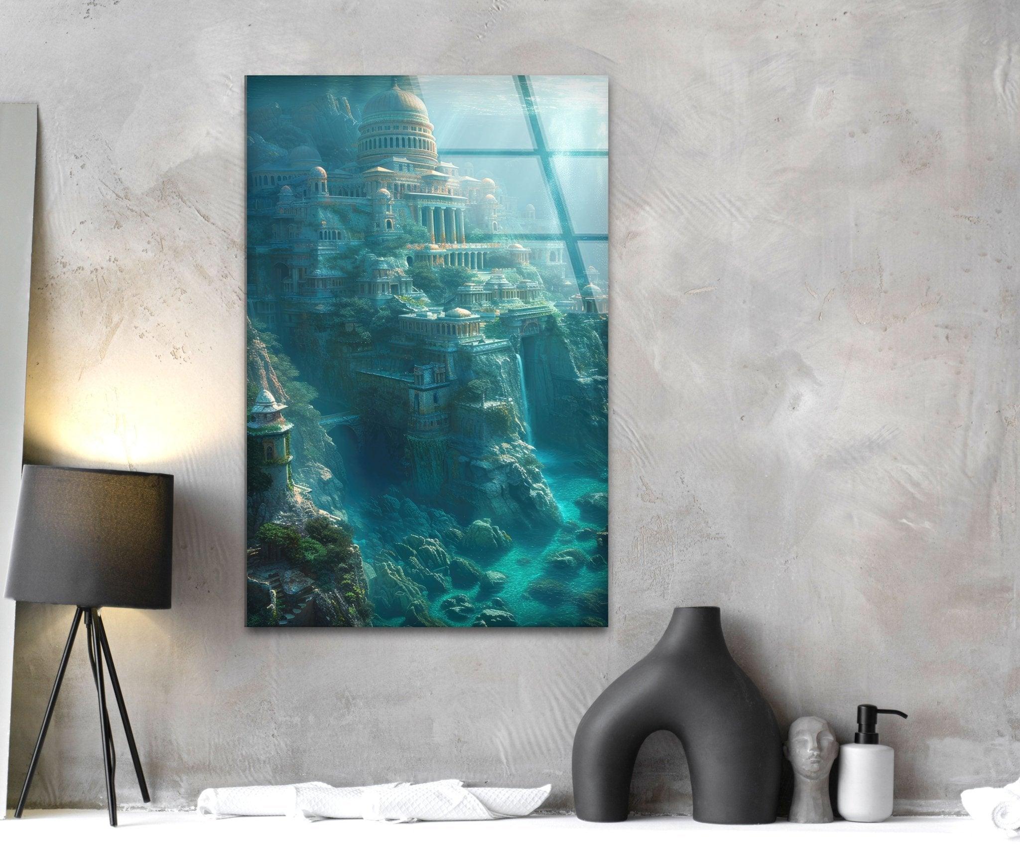 Atlantis Glass Wall Art - Stunning Ocean-Themed Decorative Glass Panel for Living Room, Bedroom & Office | Perfect for Home & Office Decor
